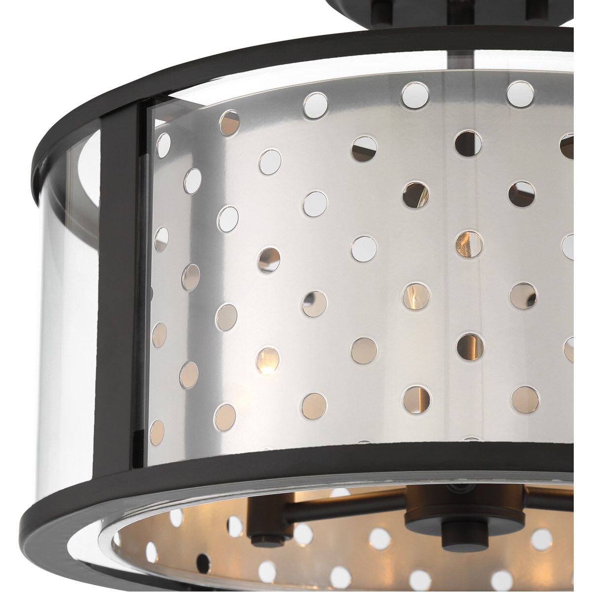 Grado 3 Light 15 inch Black/Gold Semi-Flush Mount Ceiling Light