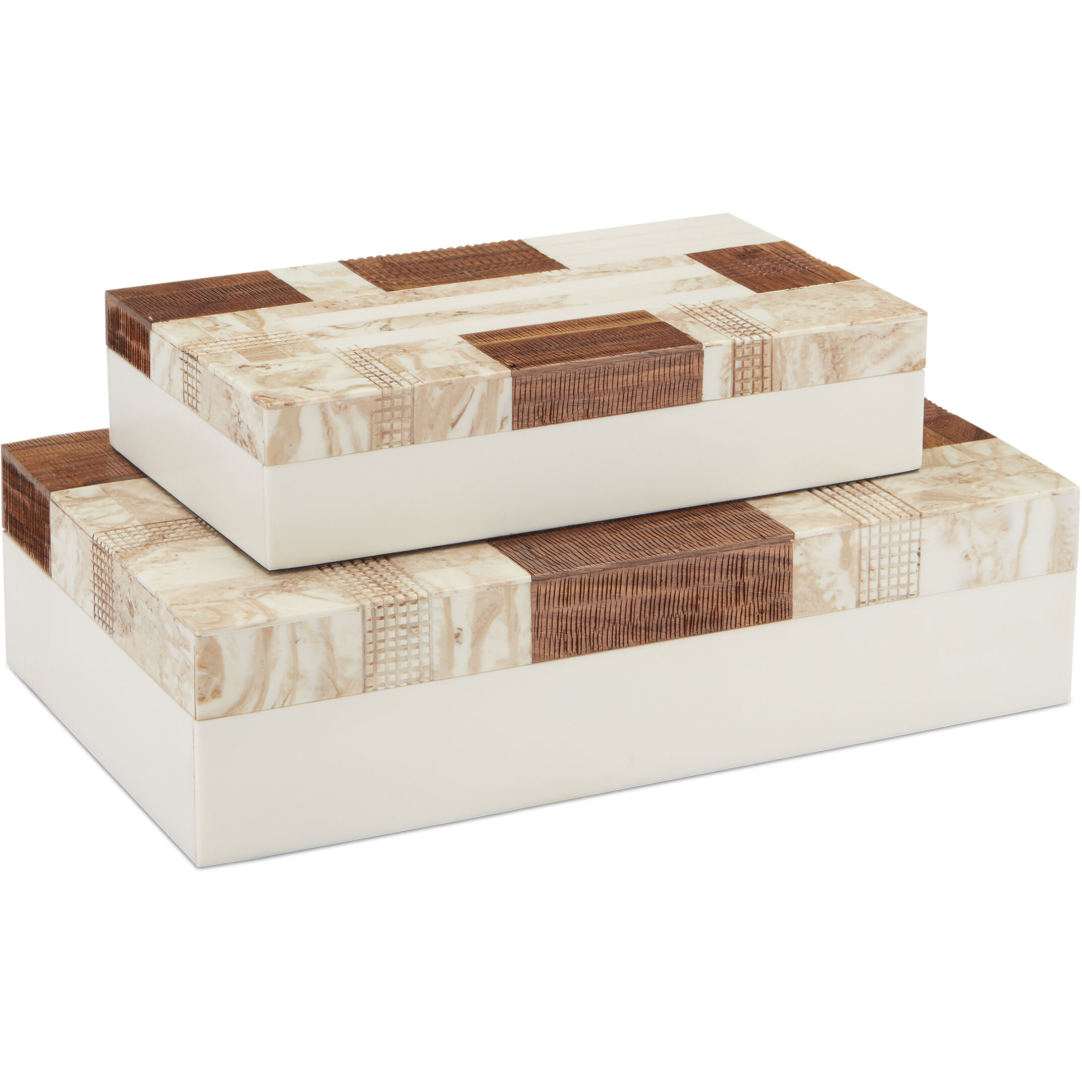 1940s 12 inch Beige/Brown/Ivory/Natural Boxes, Set of 2