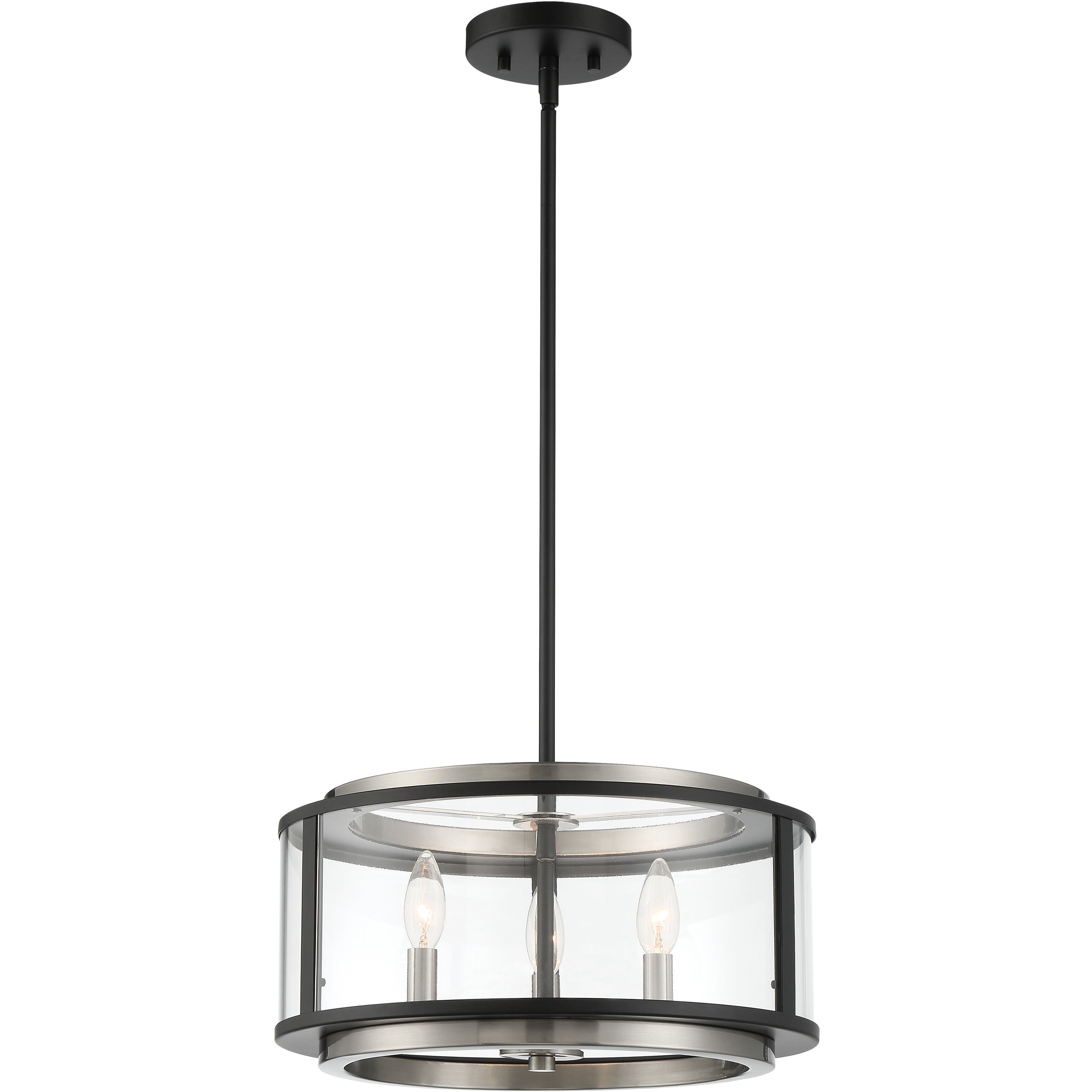 Tambouro 3 Light 16 inch Matte Black With Satin Nickel Pendant Ceiling Light