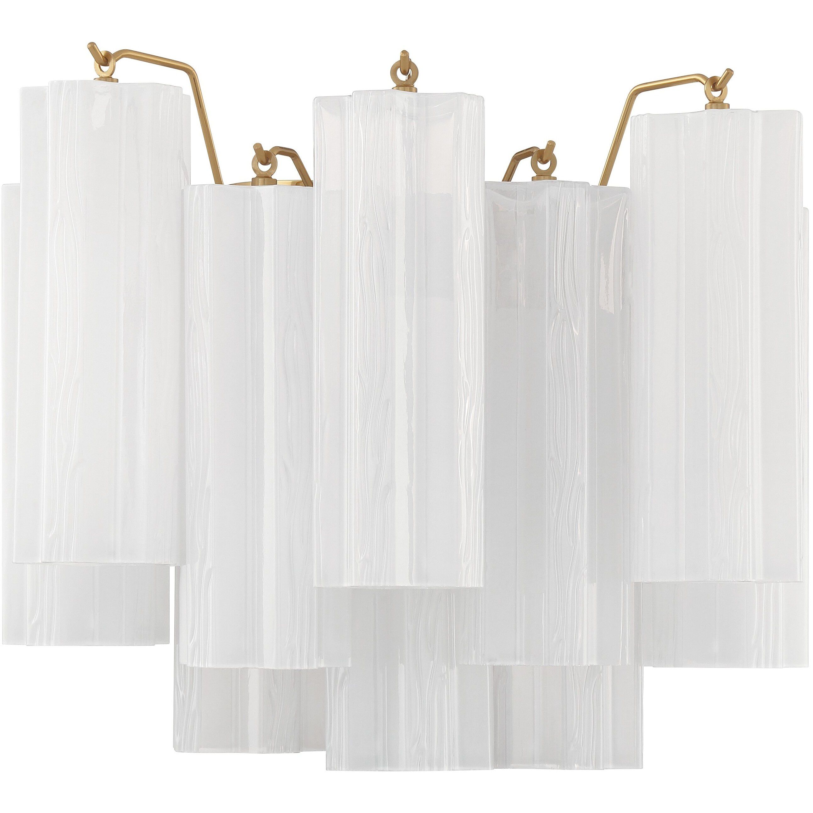 Addis Bath Wall Light in Aged Brass, Tronchi Glass White