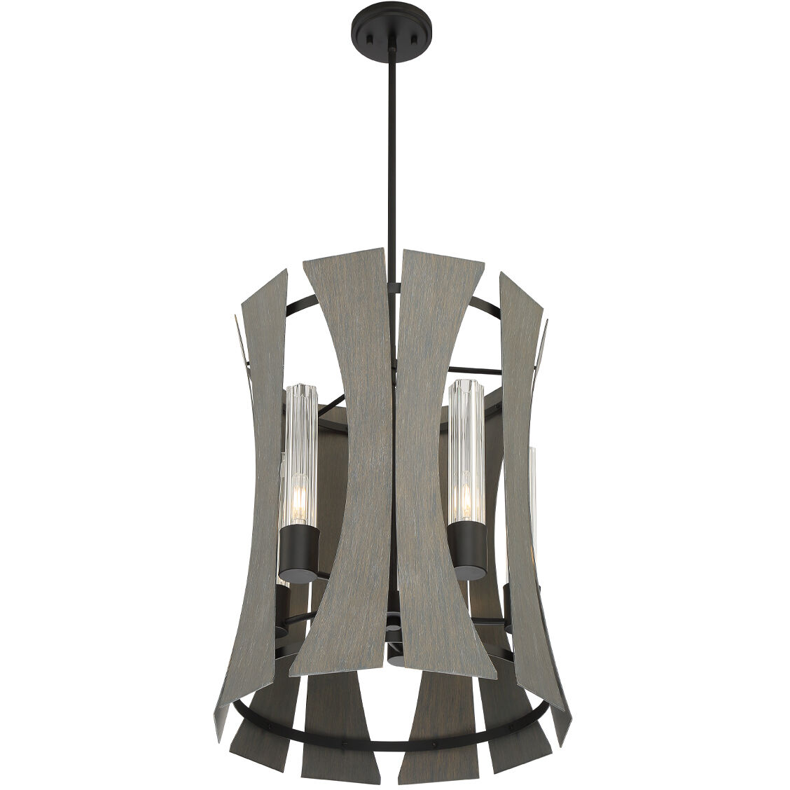 Pennino LED 18 inch Matte Black with Grey Wood Chandelier Ceiling Light