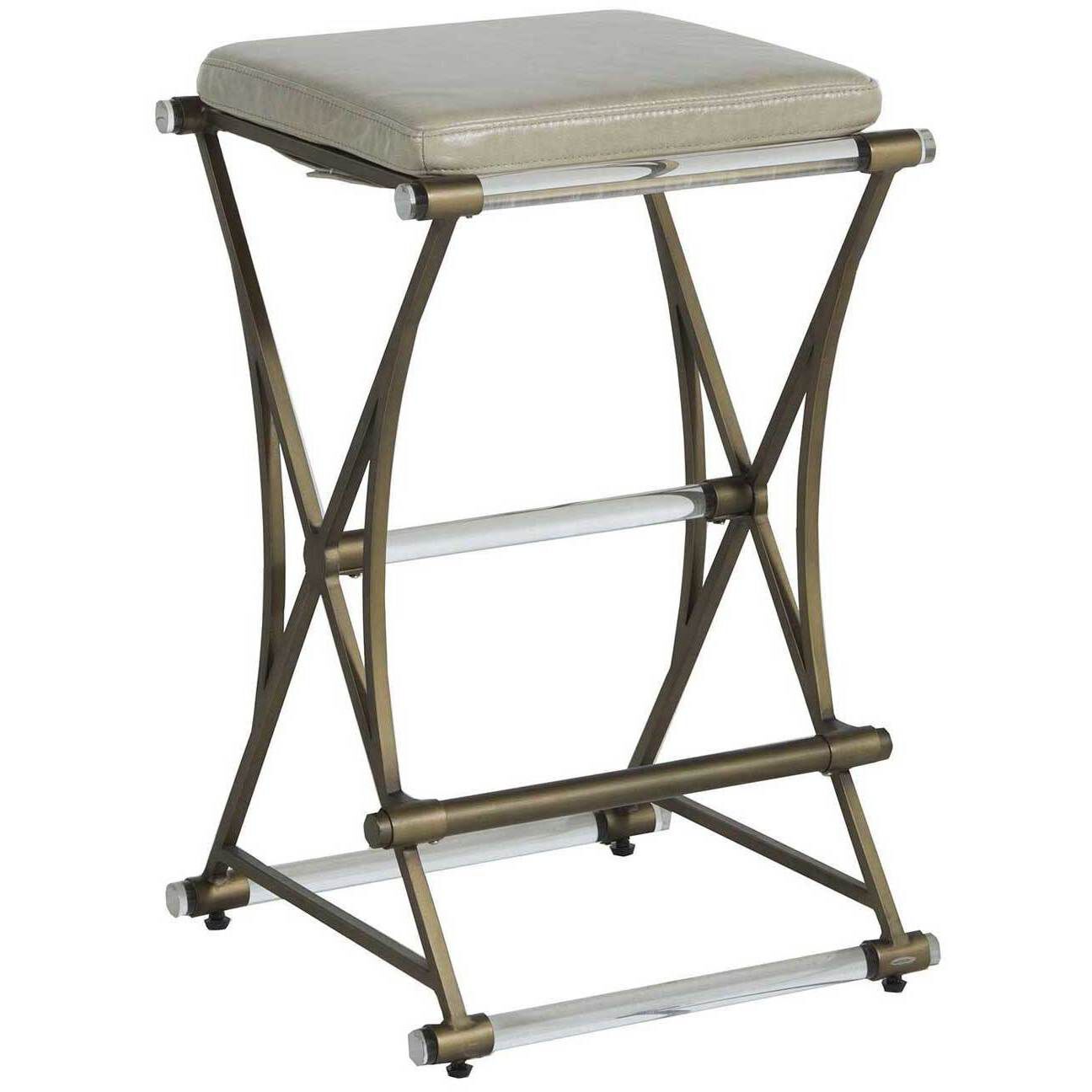 Flynn 26 inch Antique Gold / Clear Acrylic / Light Grey Leather Bar Counter Stool