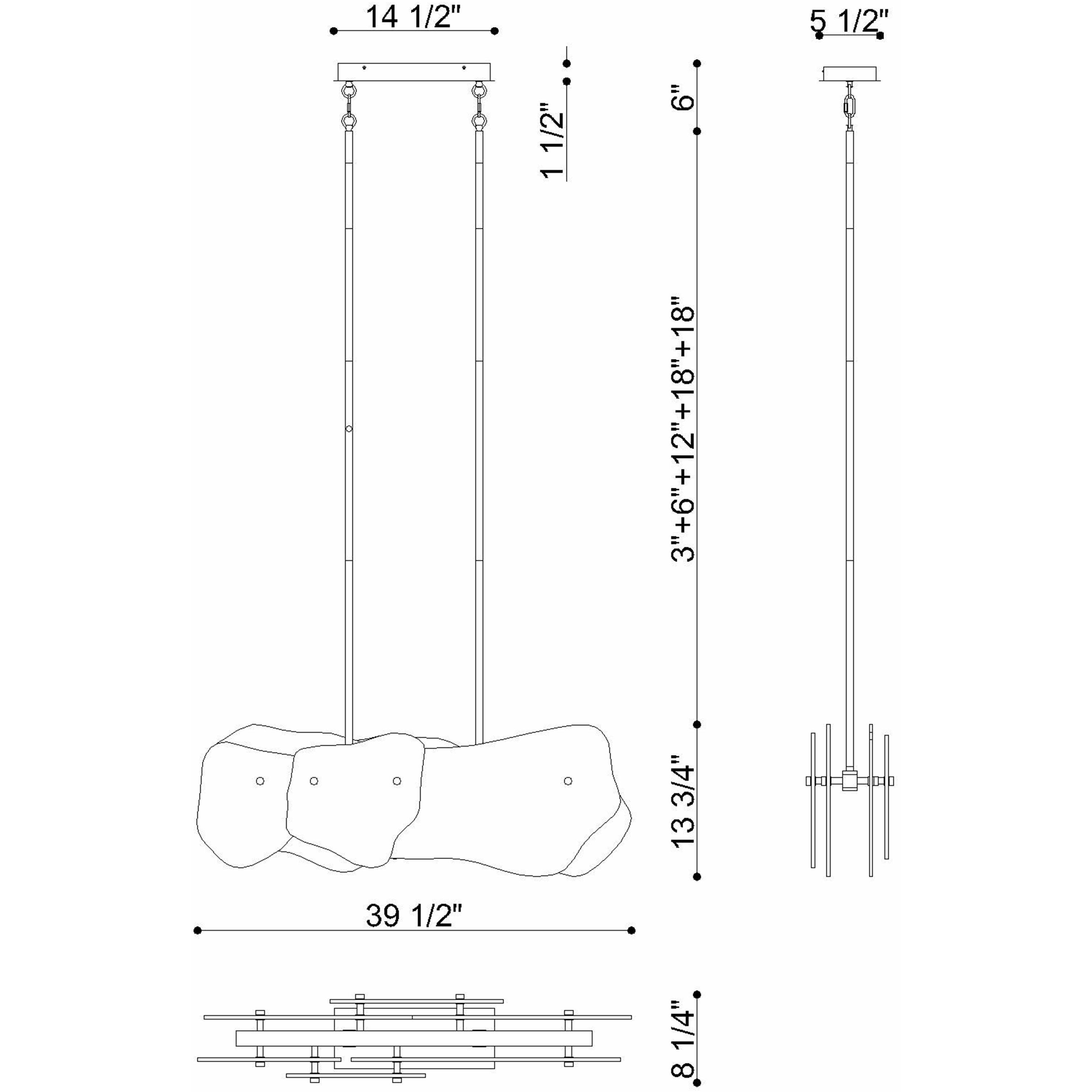 Grotto LED 39.4 inch Polished Nickel Linear Chandelier Ceiling Light