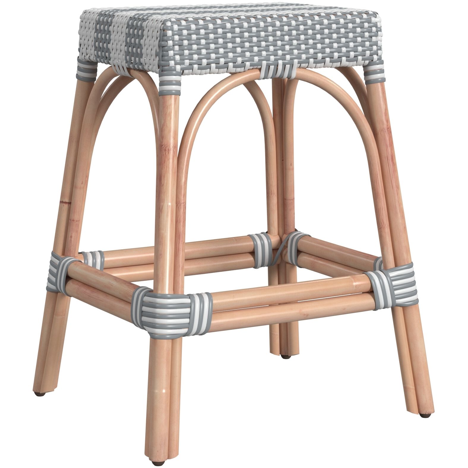 Robias Rectangular Rattan 24.5" Counter Stool in Gray and White Stripe
