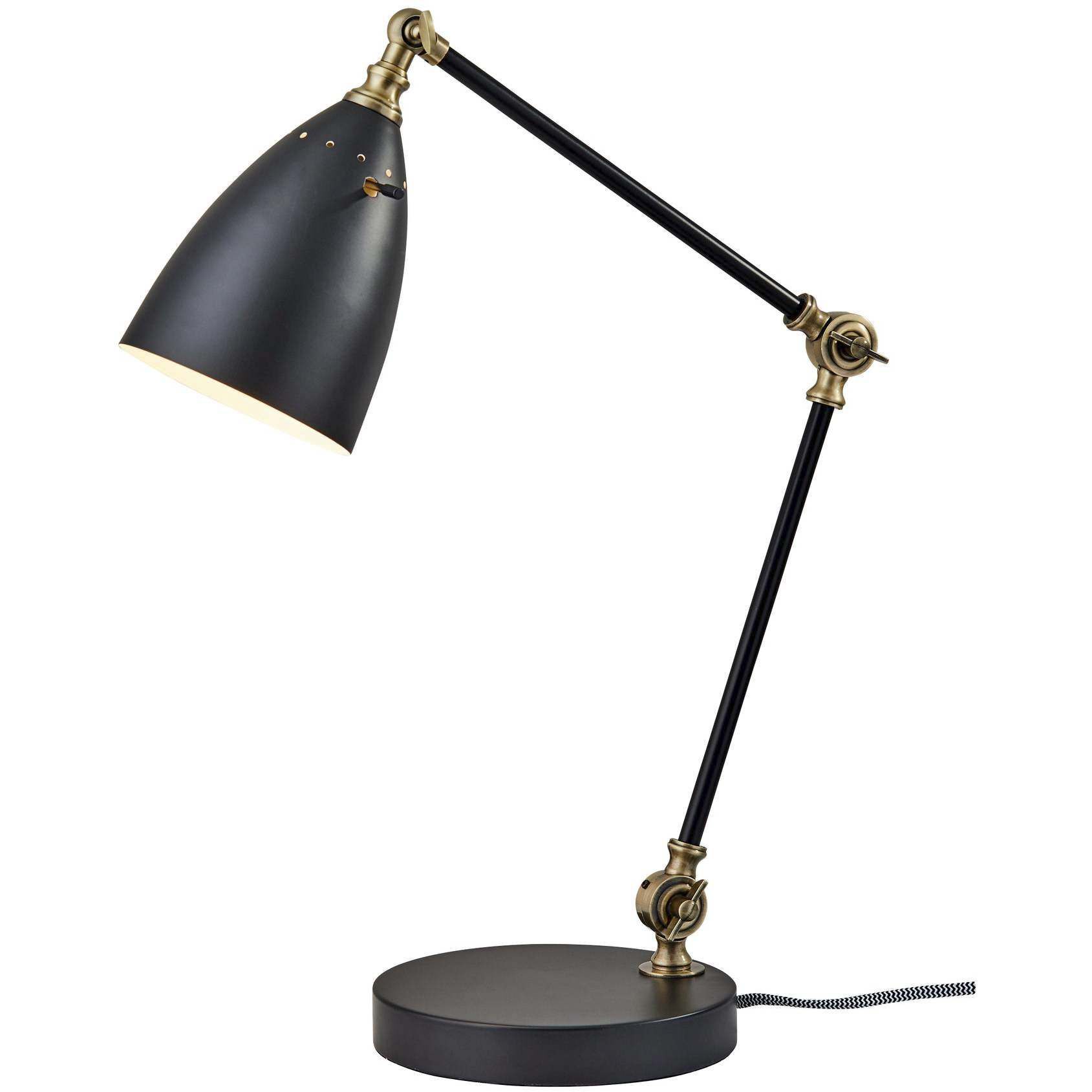 Boston 18.5 inch 40 watt Black with Antique Brass Accents Desk Lamp Portable Light, Simplee Adesso