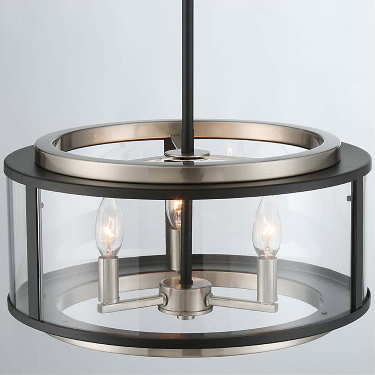 Tambouro 3 Light 16 inch Matte Black With Satin Nickel Pendant Ceiling Light