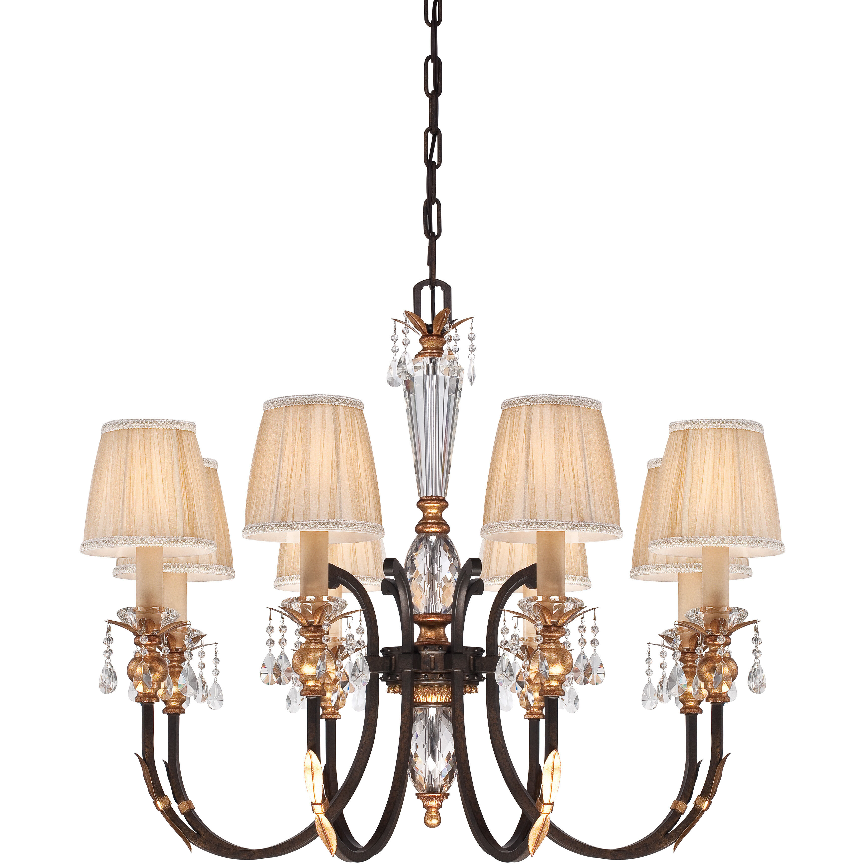 Bella Cristallo 8 Light 35 inch French Bronze with Gold Chandelier Ceiling Light