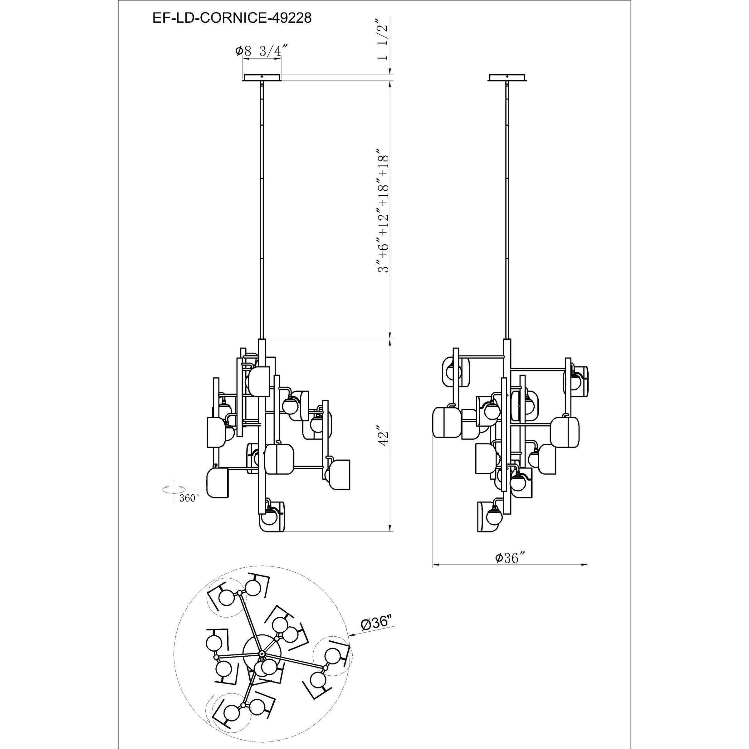 Cornice 12 Light 36 inch Gold and Black Chandelier Ceiling Light