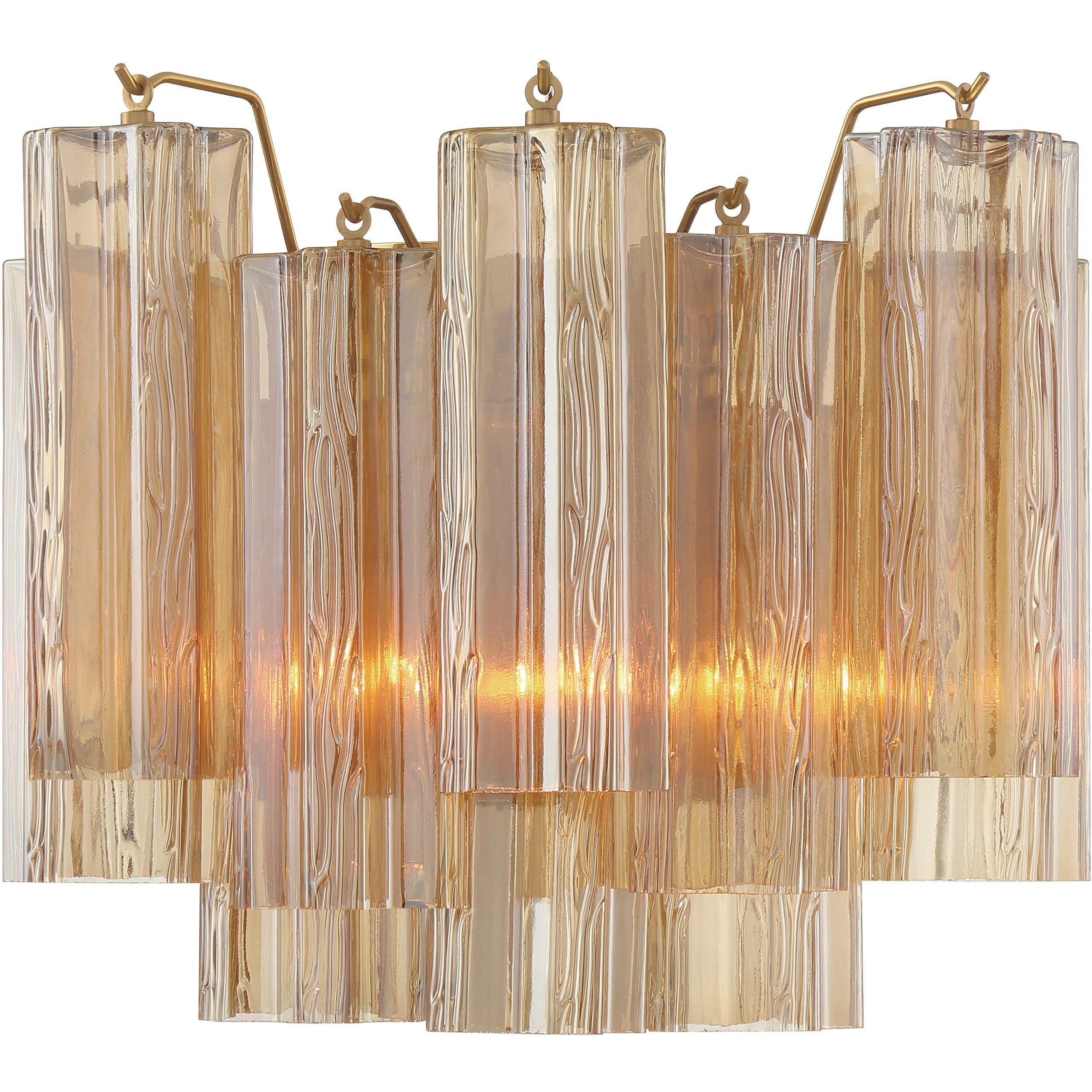 Addis Bath Wall Light in Aged Brass, Tronchi Glass Amber