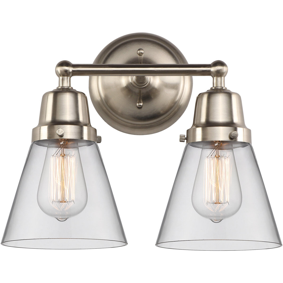 Aditi Small Cone 2 Light 14.25 inch Brushed Satin Nickel Bath Vanity Light Wall Light, Aditi