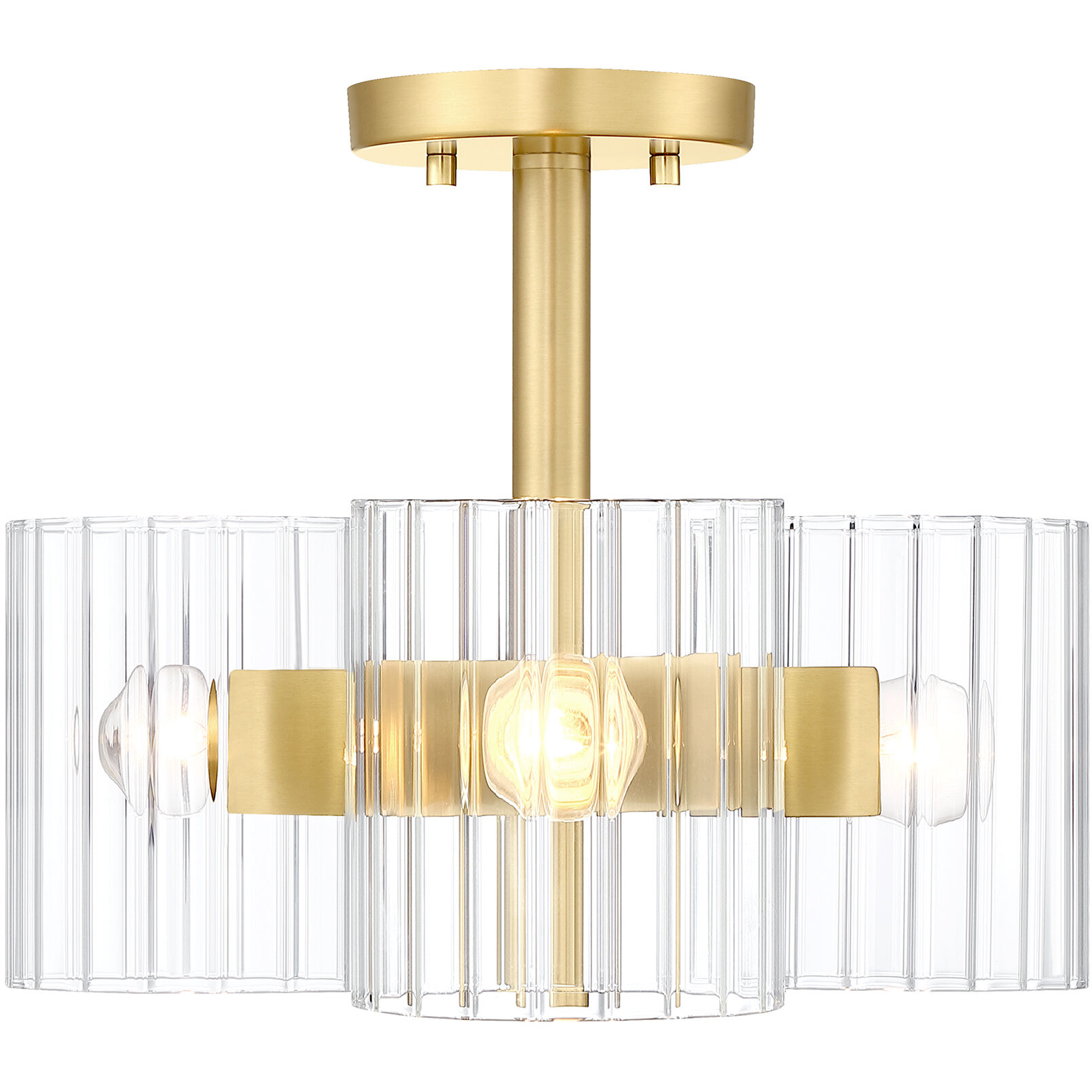 Aries 3 Light 15 inch Brushed Gold Semi-Flush Mount Ceiling Light