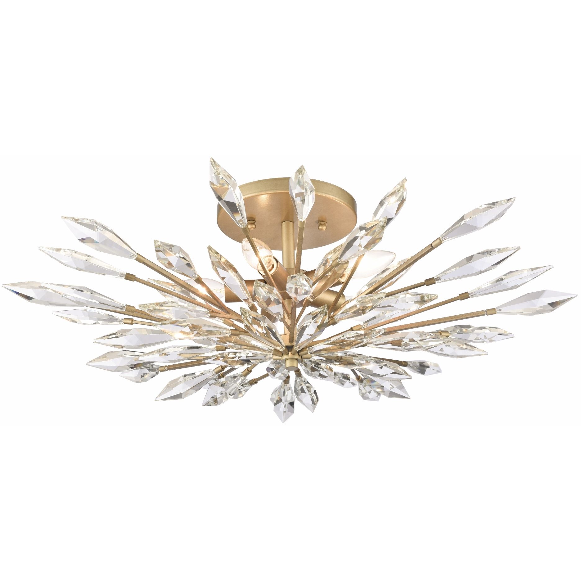Crystal Fusion 5 Light 28 inch Peruvian Gold Semi Flush Ceiling Light
