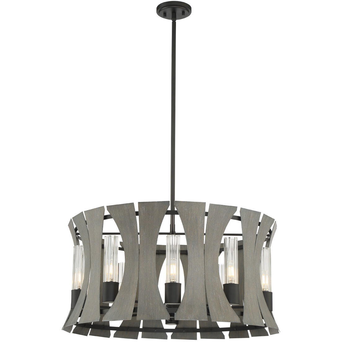 Pennino LED 29 inch Matte Black with Grey Wood Chandelier Ceiling Light