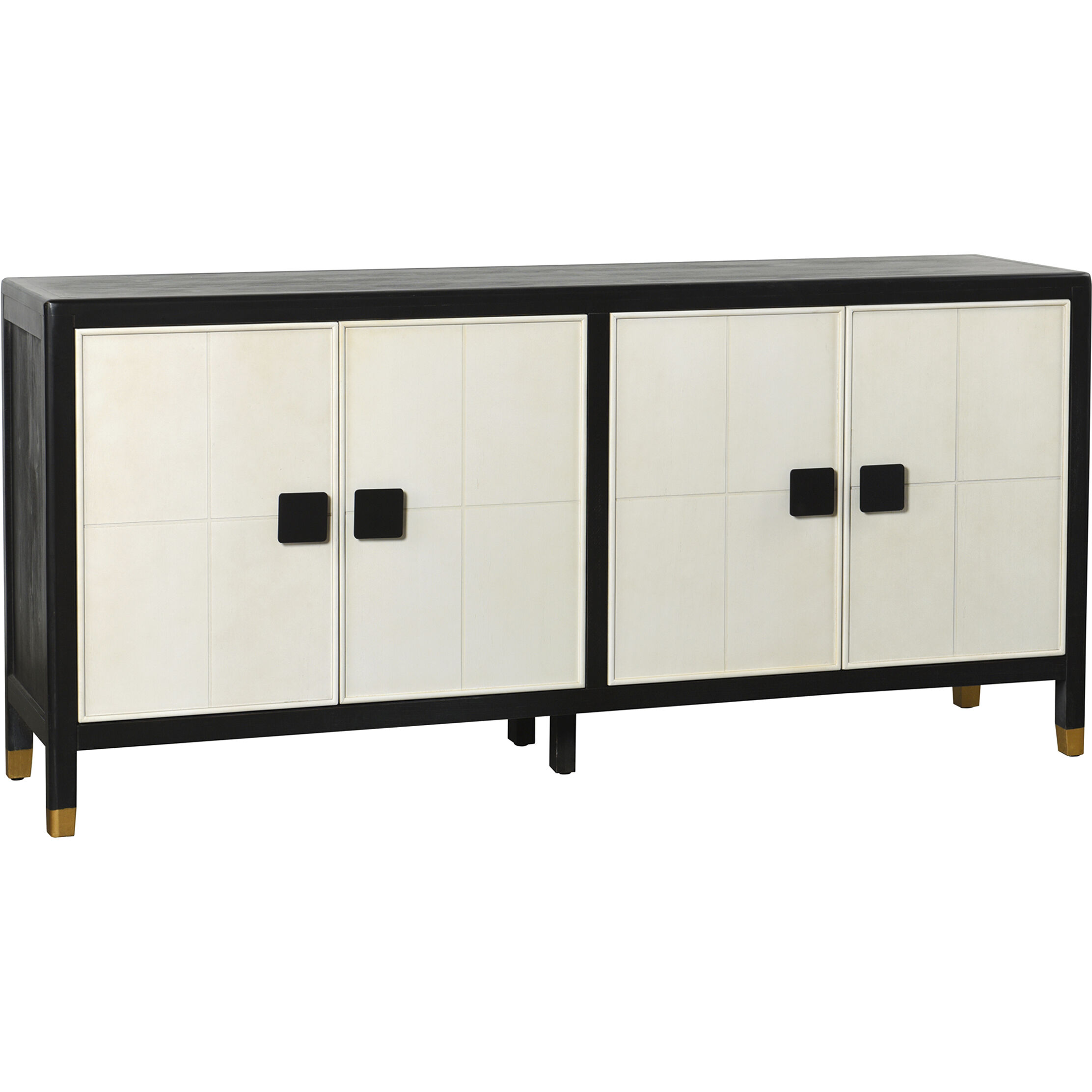 Cameron Satin Black and White and Brass Cabinet