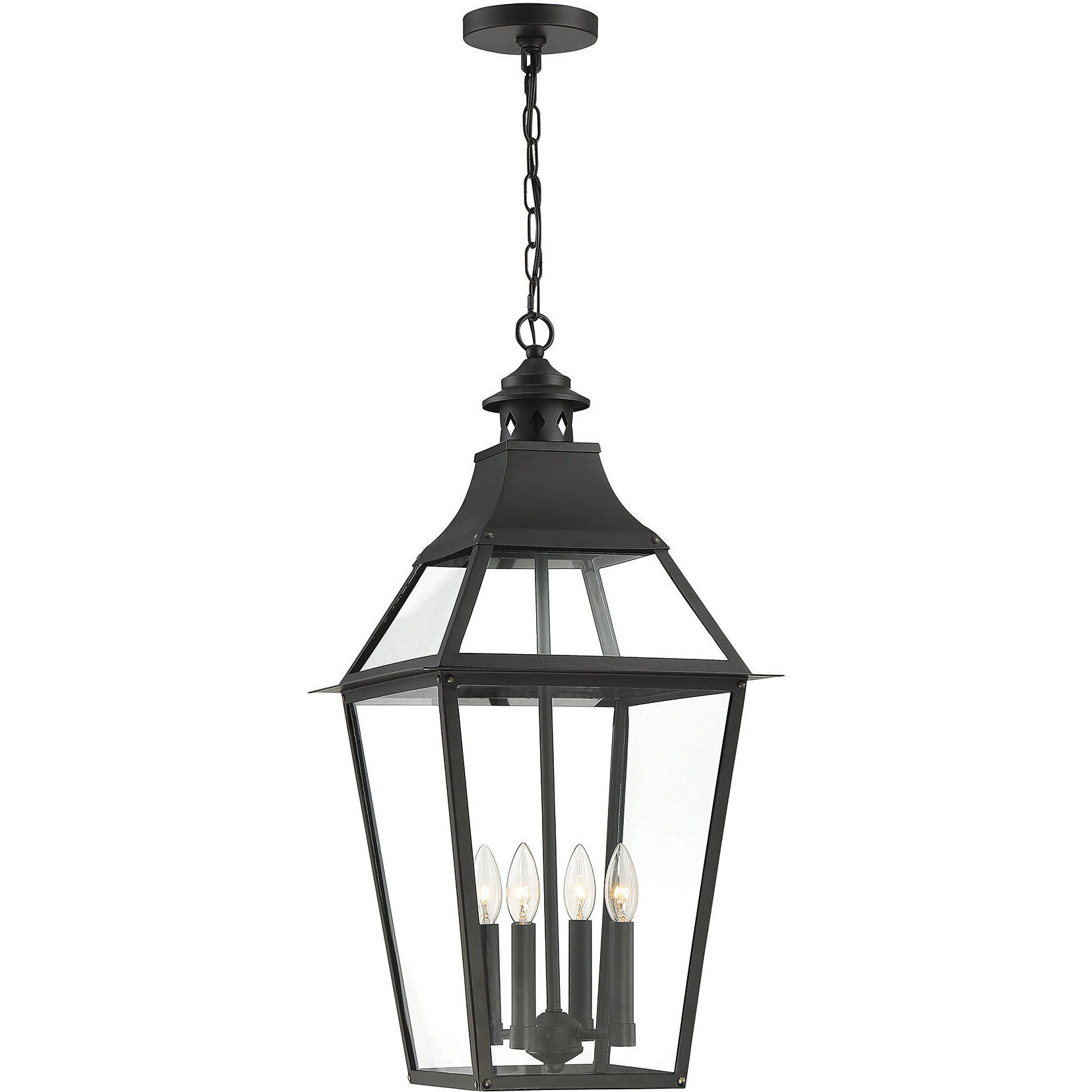 Jackson 4 Light 14 inch Black with Gold Highlights Outdoor Hanging Lantern