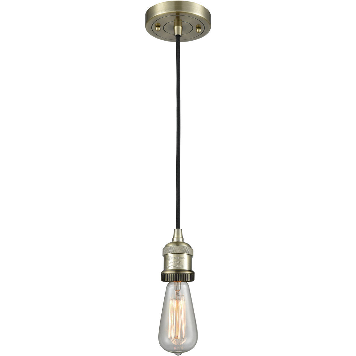 Franklin Restoration Bare Bulb LED 2 inch Antique Brass Mini Pendant Ceiling Light, Franklin Restoration