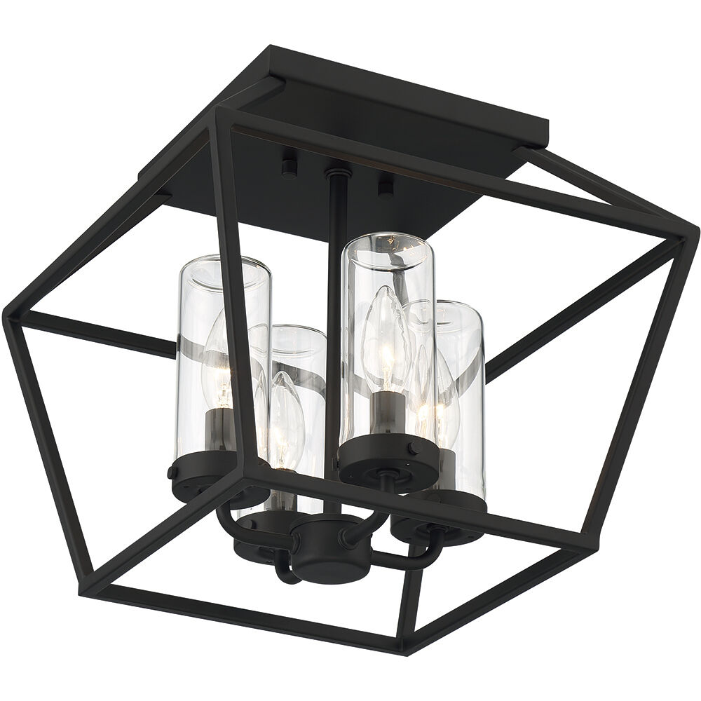 Bastille 4 Light 13 inch Satin Black Outdoor Flush Mount