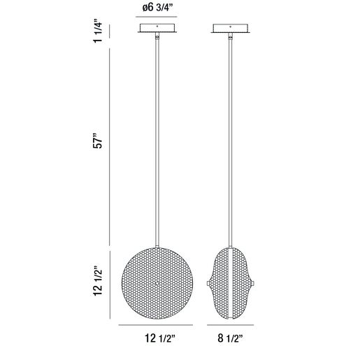Caledonia LED 9 inch Chrome Pendant Ceiling Light in Orange, Large