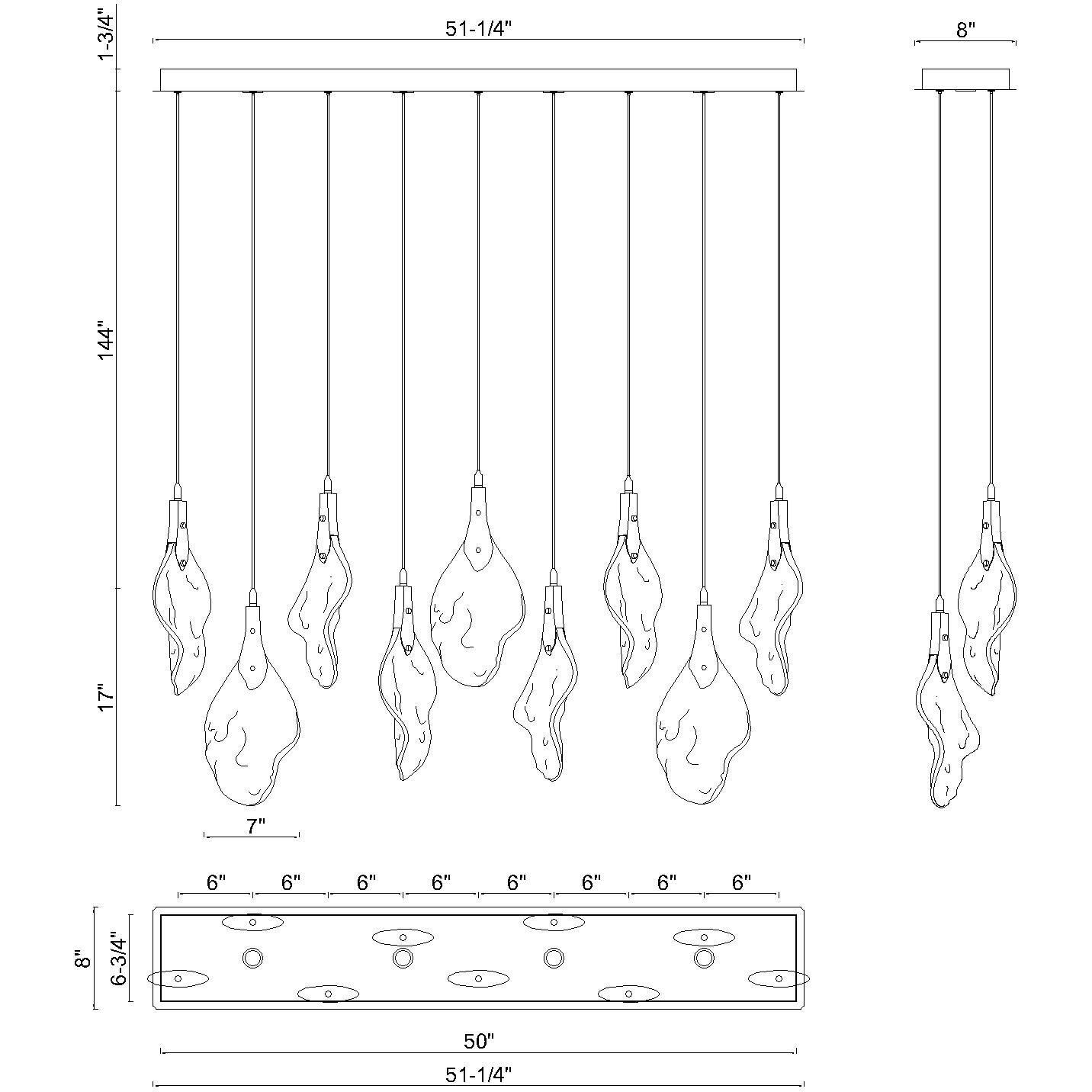 Jateo LED 51.25 inch Gold Linear Chandelier Ceiling Light