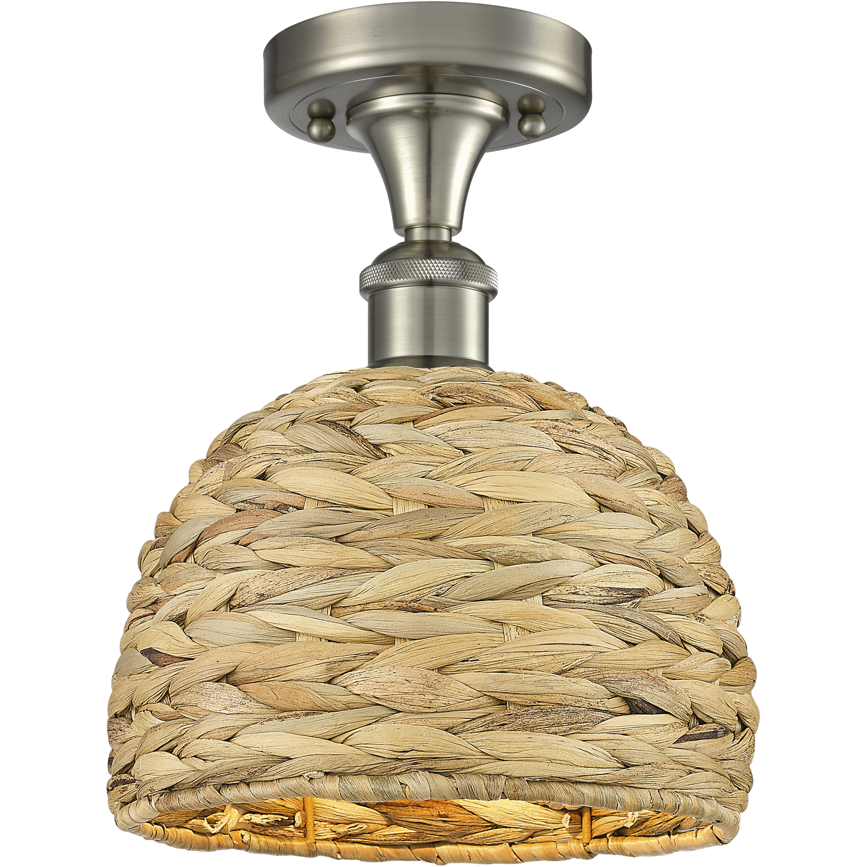 Woven Rattan 1 Light 8.00 inch Semi-Flush Mount