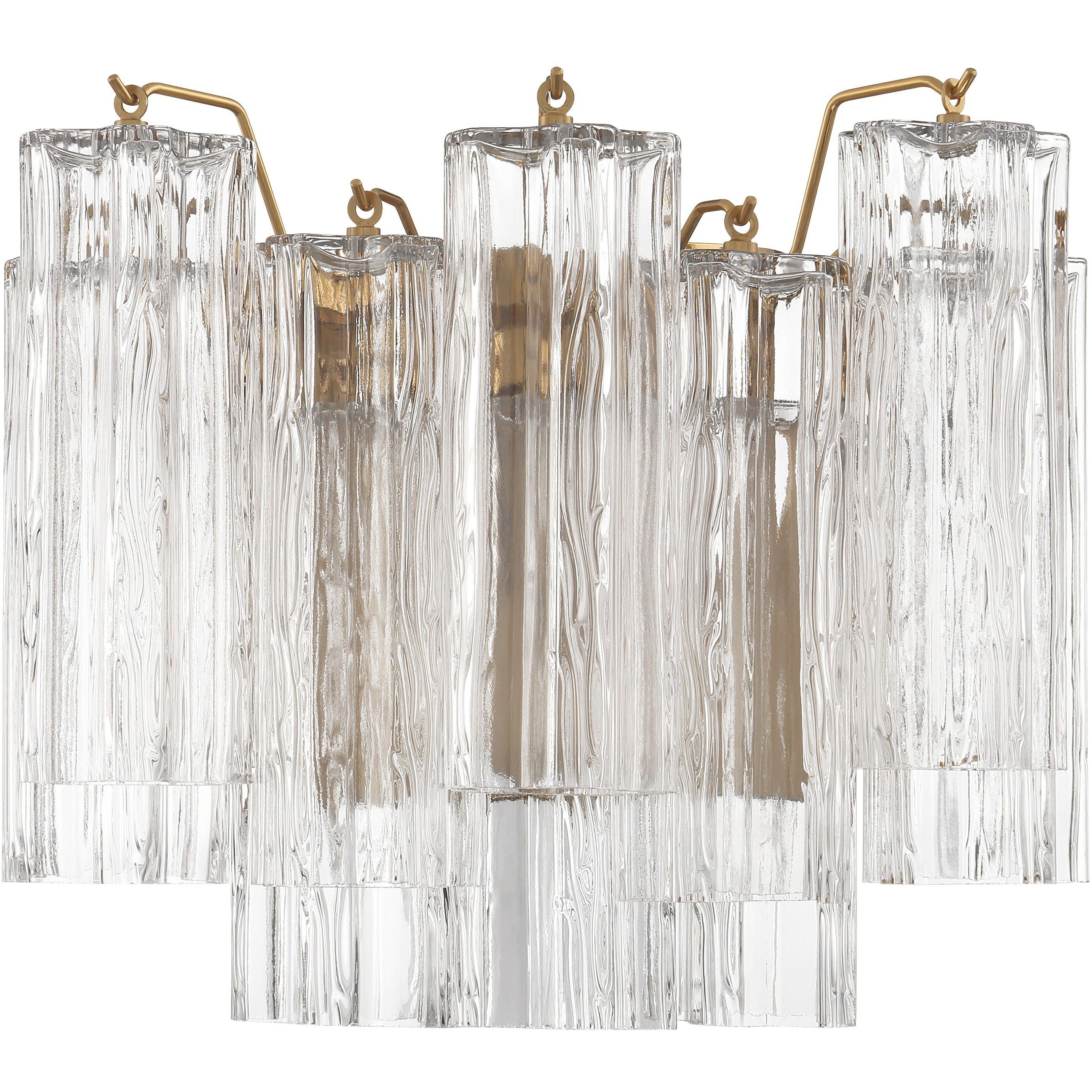Addis Bath Wall Light in Aged Brass, Tronchi Glass Clear