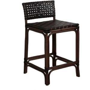 Dylan 34.25 inch Dark Brown Rattan / Dark Brown Leather Bar Counter Stool
