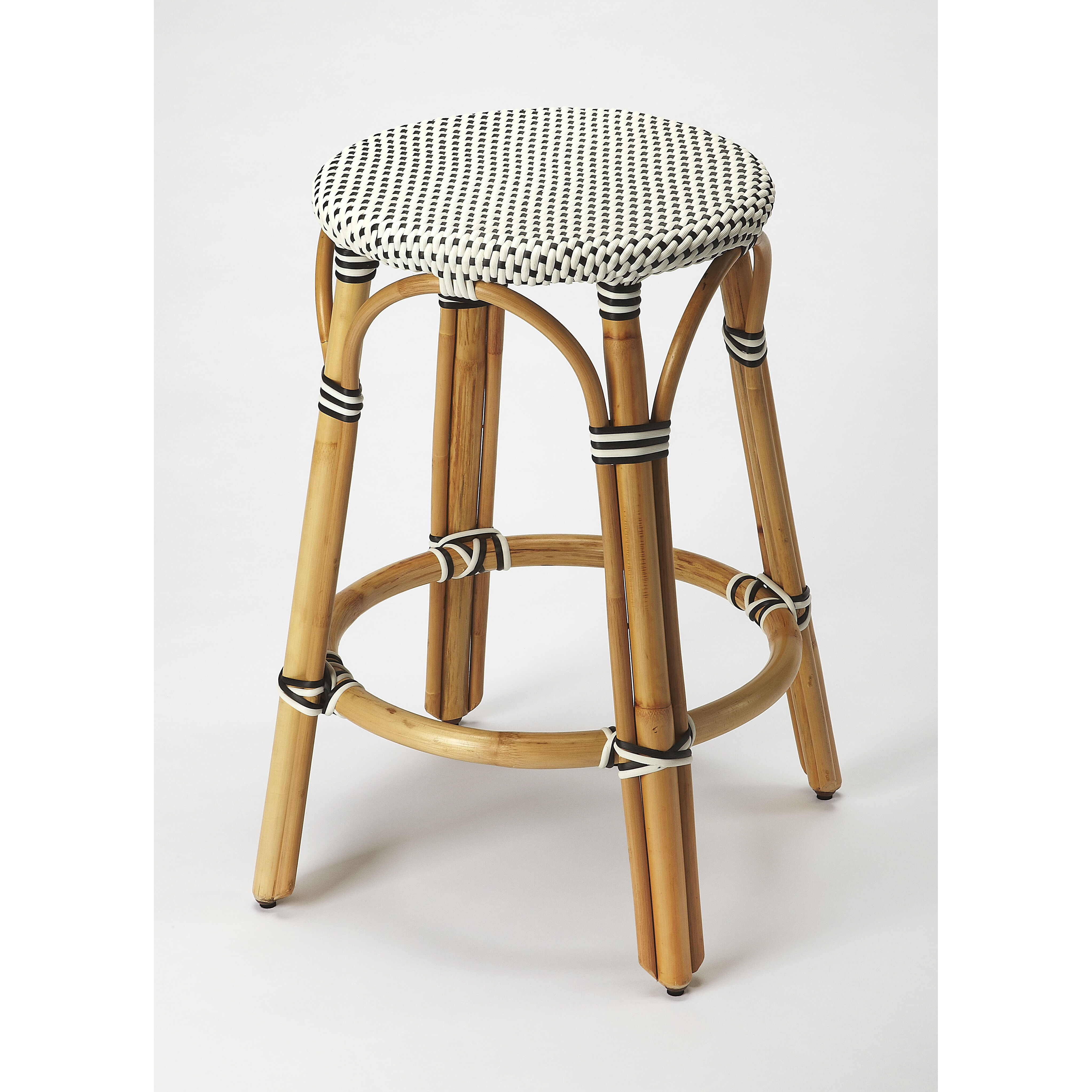 Designer'S Edge Tobias Black & White Rattan 24 inch Black Barstool