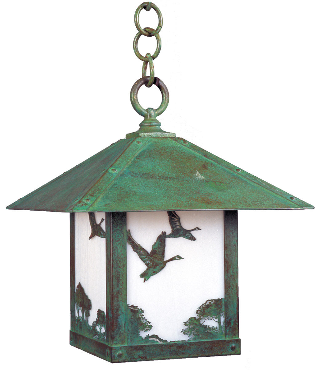 Timber Ridge 1 Light 12 inch Verdigris Patina Pendant Ceiling Light in White Opalescent