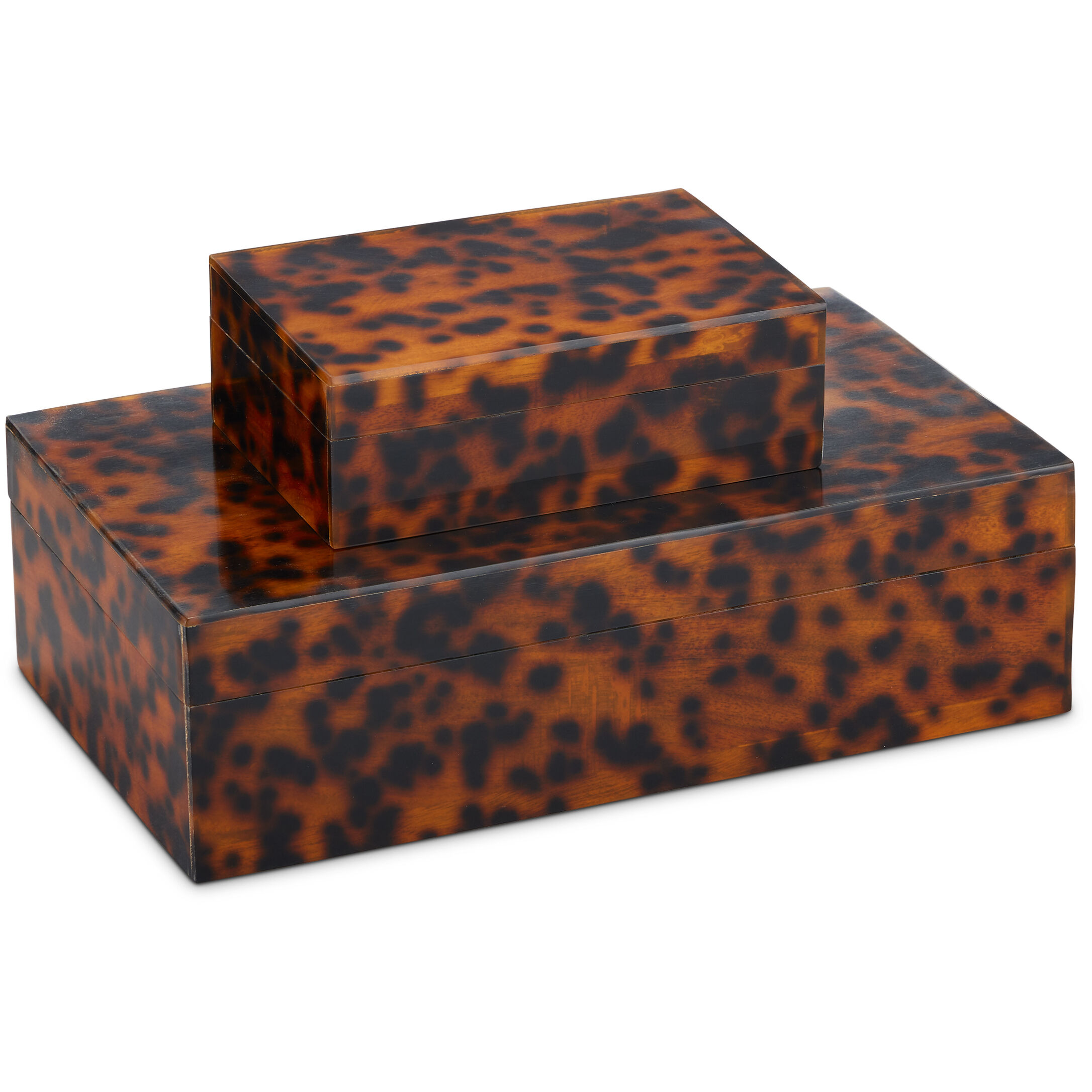 Faux Tortoise 10.5 inch Brown and Black Boxes, Set of 2