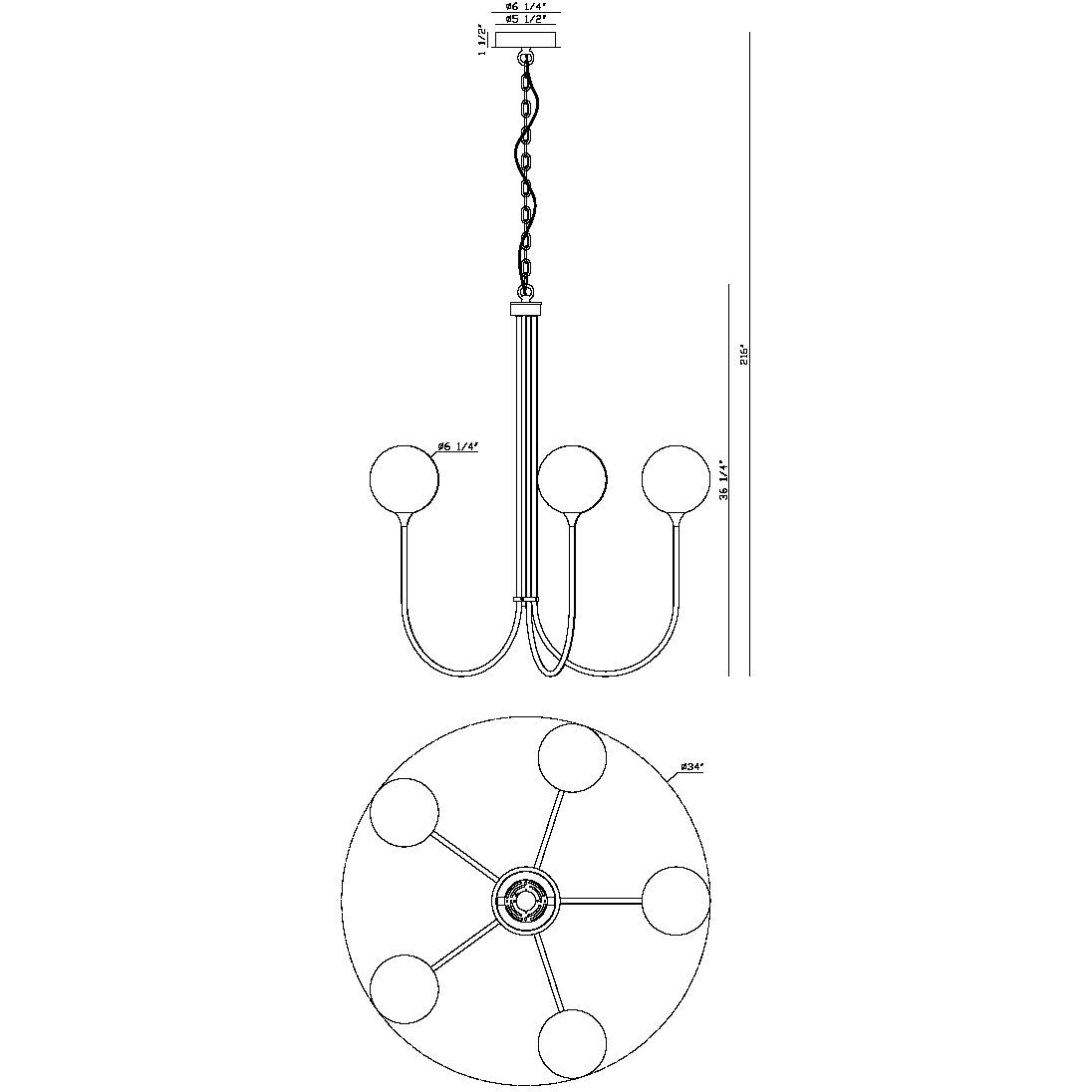 Iissa 5 Light 34 inch Black Chandelier Ceiling Light in Clear