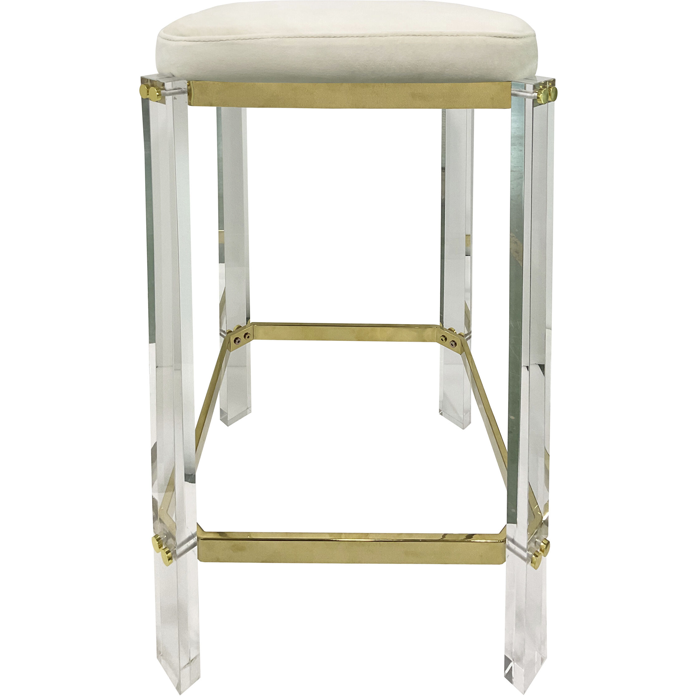 Helen 30 inch Clear and Cream and Brass Bar Stool