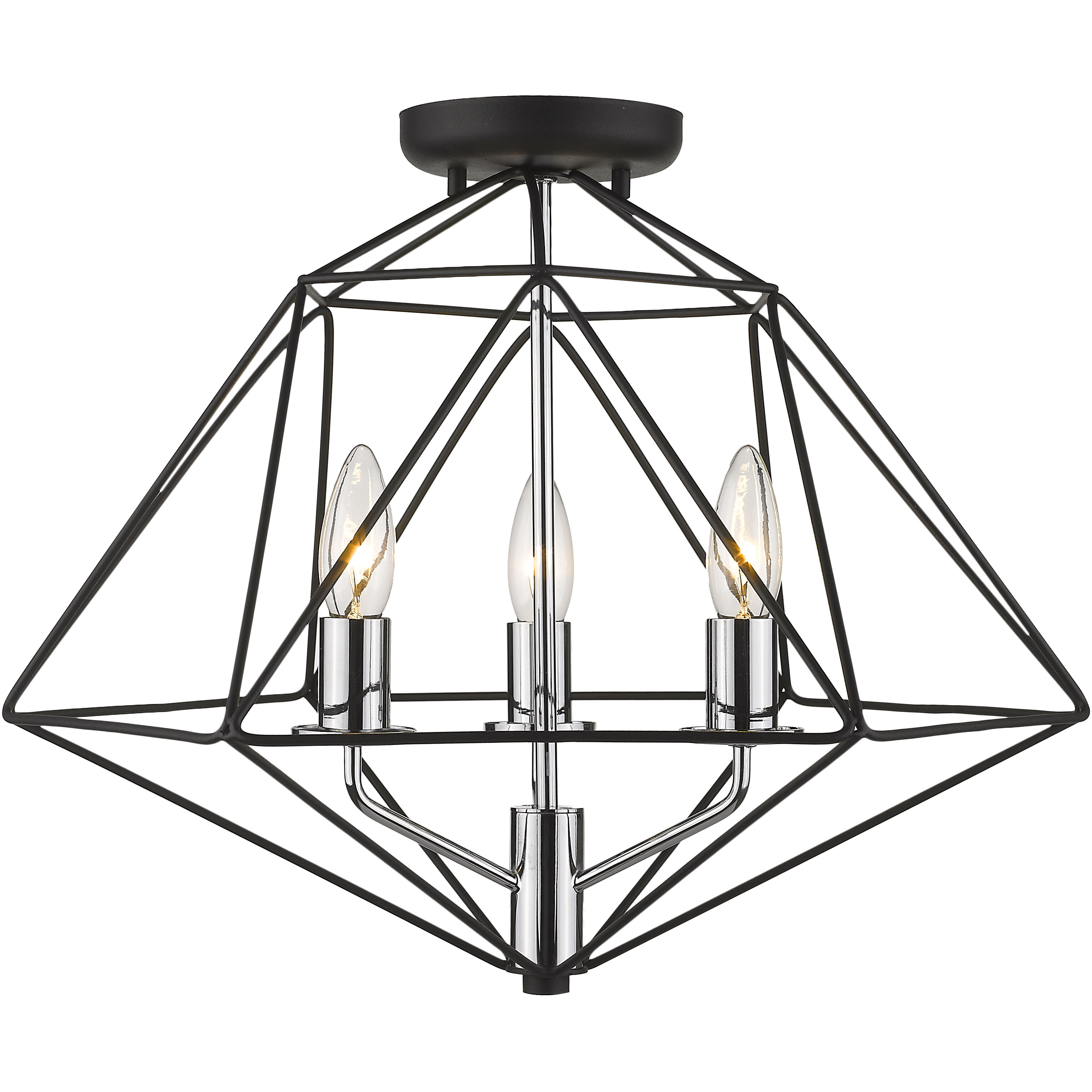 Geo 3 Light 18 inch Matte Black and Chrome Semi Flush Mount Ceiling Light