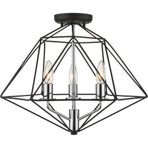 Geo 3 Light 18 inch Matte Black and Chrome Semi Flush Mount Ceiling Light