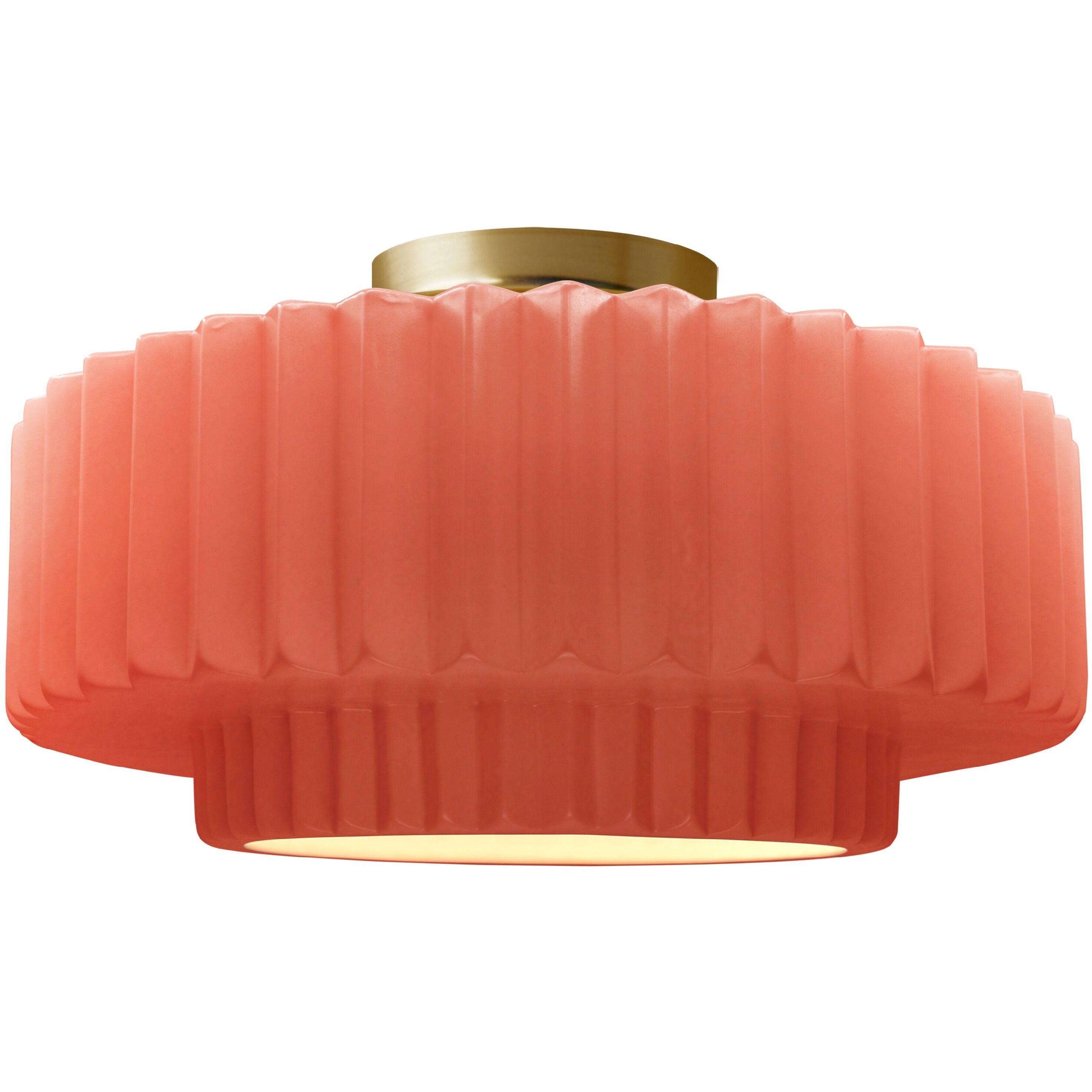 Radiance Collection - Pleated Tier 1 Light 16.5 inch Gloss Blush and Brushed Brass Semi-Flush Ceiling Light in Replaceable Bulb, 16.5W x 8H, Form+Finish+Function