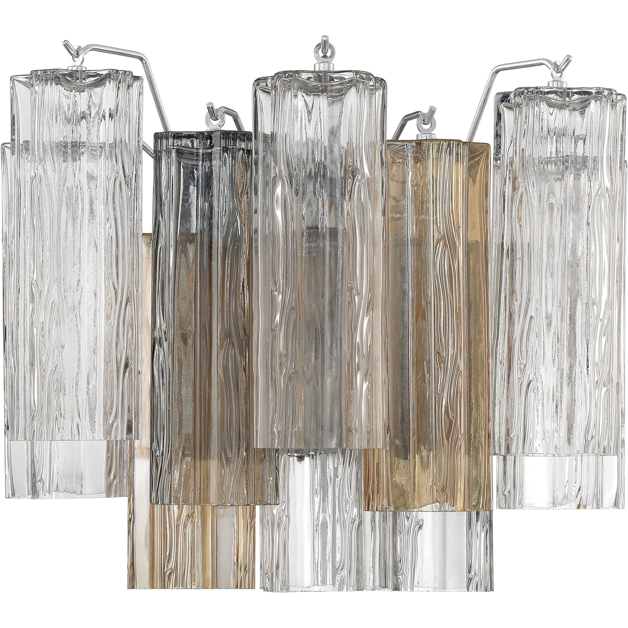 Addis Bath Wall Light in Polished Chrome, Tronchi Glass Autumn