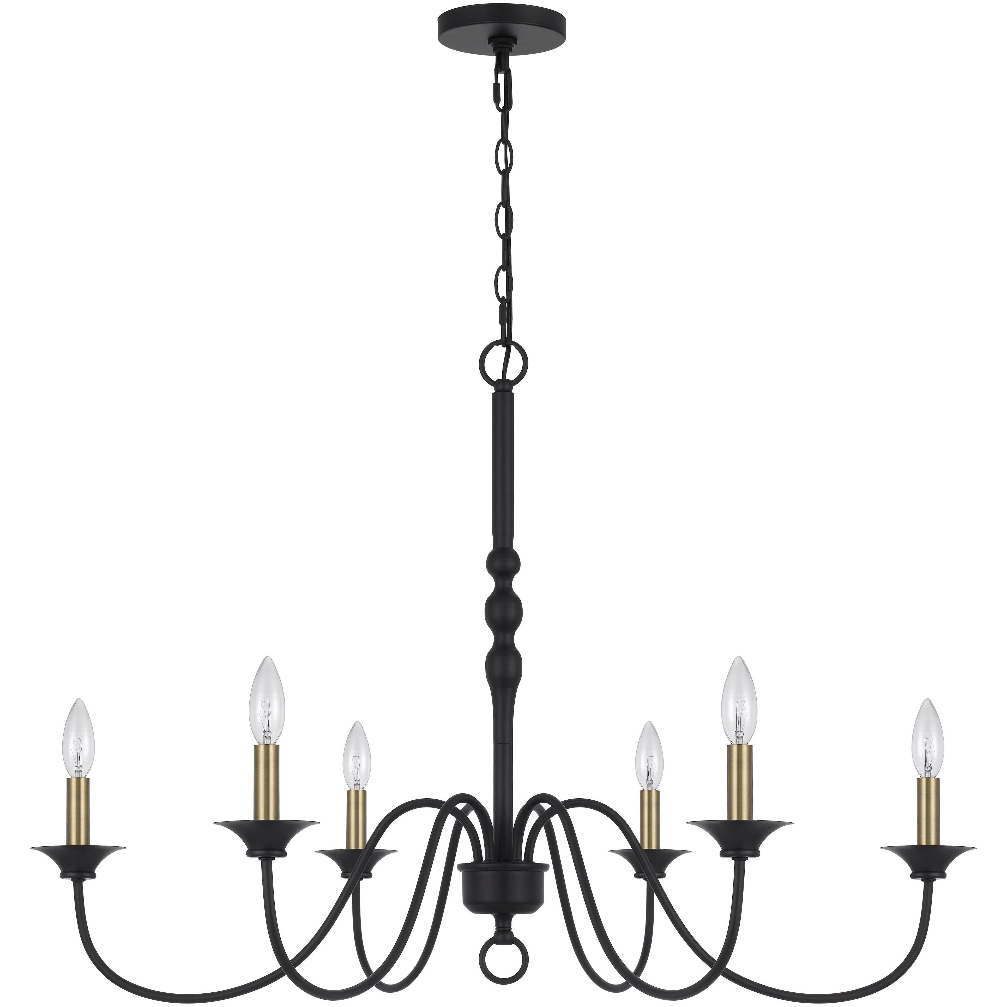 Marino 6 Light 36 inch Black and Antique Brass Chandelier Ceiling Light