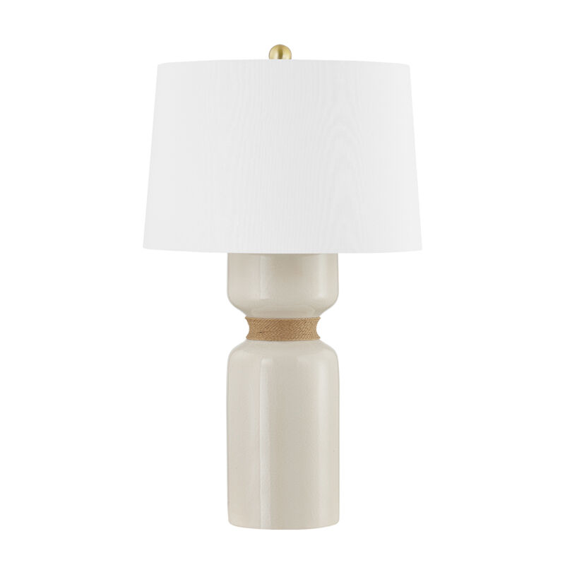 Mindy 27.75 inch 60 watt Aged Brass and Ceramic Ivory Crackle Table Lamp Portable Light