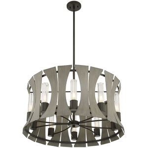 Pennino LED 29 inch Matte Black with Grey Wood Chandelier Ceiling Light