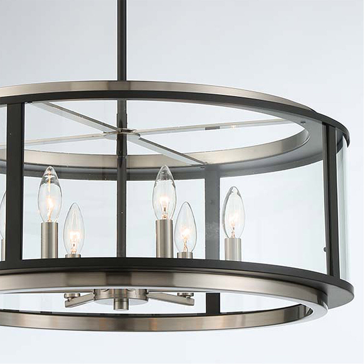 Tambouro 6 Light 24 inch Matte Black With Satin Nickel Pendant Ceiling Light