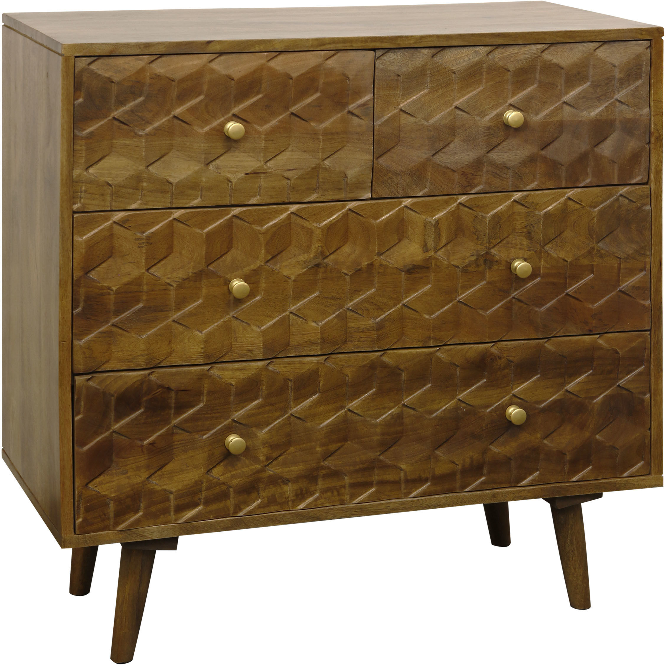 Diamond Cube Mahogany Brown and Brushed Brass Chest