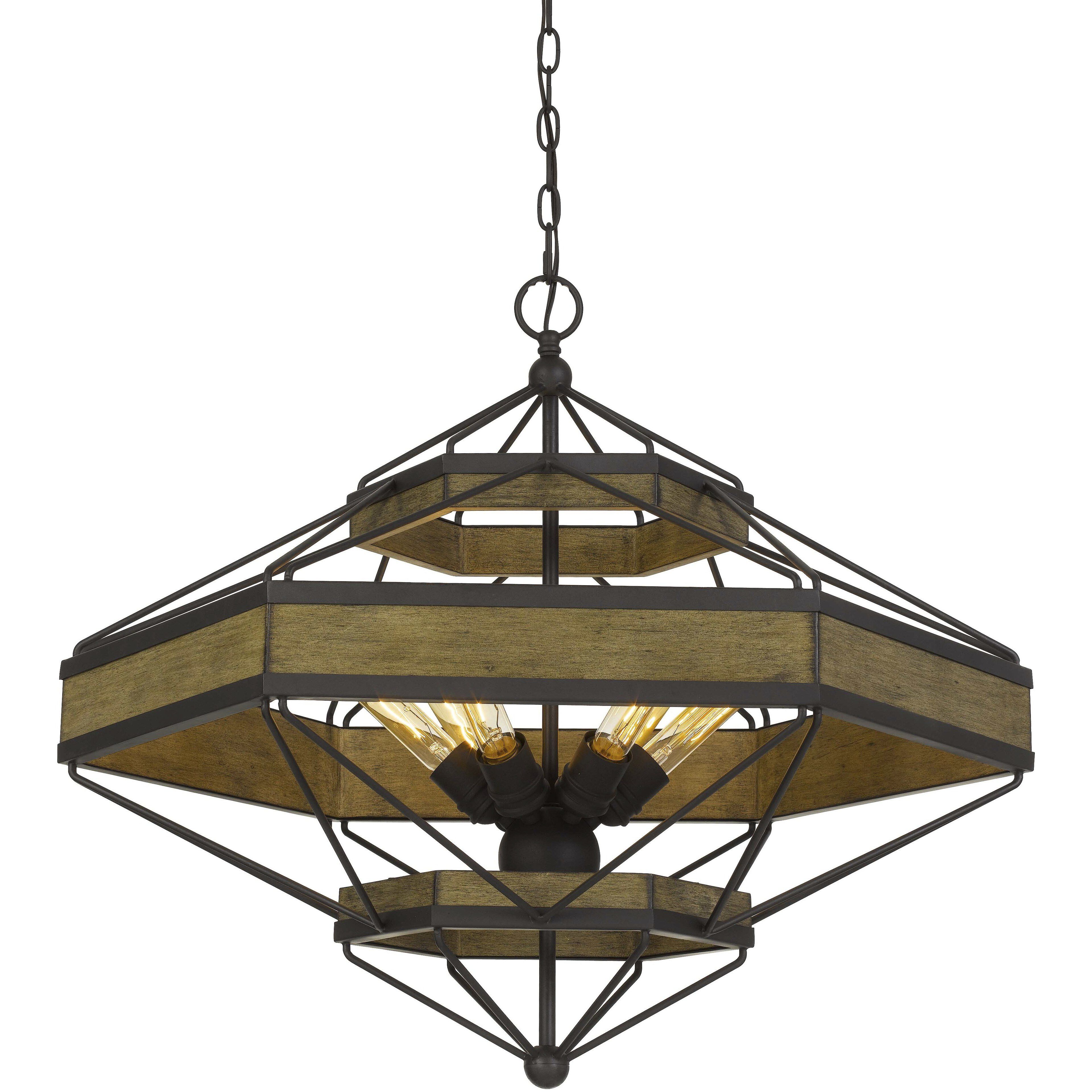 Alicante 6 Light 30 inch Pine Wood and Black Chandelier Ceiling Light, Hexagon Lantern