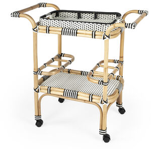 Selena & Rattan Bar Cart in Black and White,Natural
