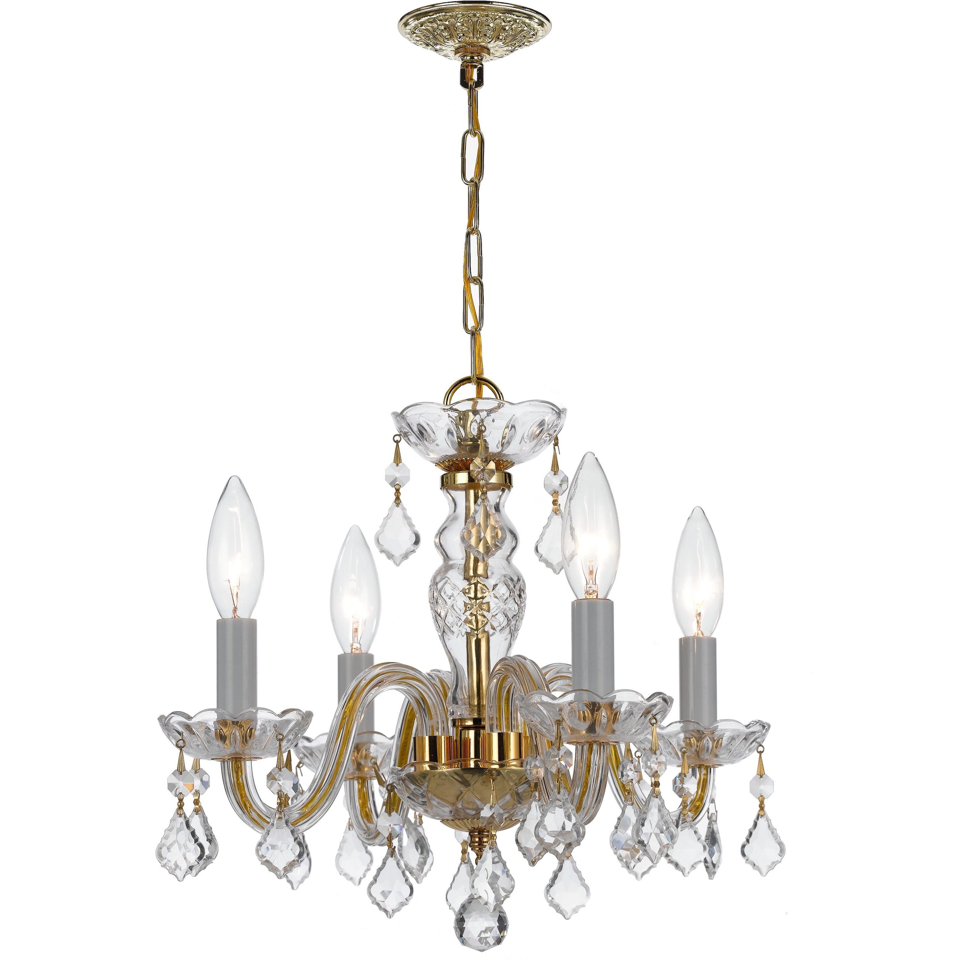 Traditional Crystal 4 Light 15 inch Polished Brass Mini Chandelier Ceiling Light in Clear Italian