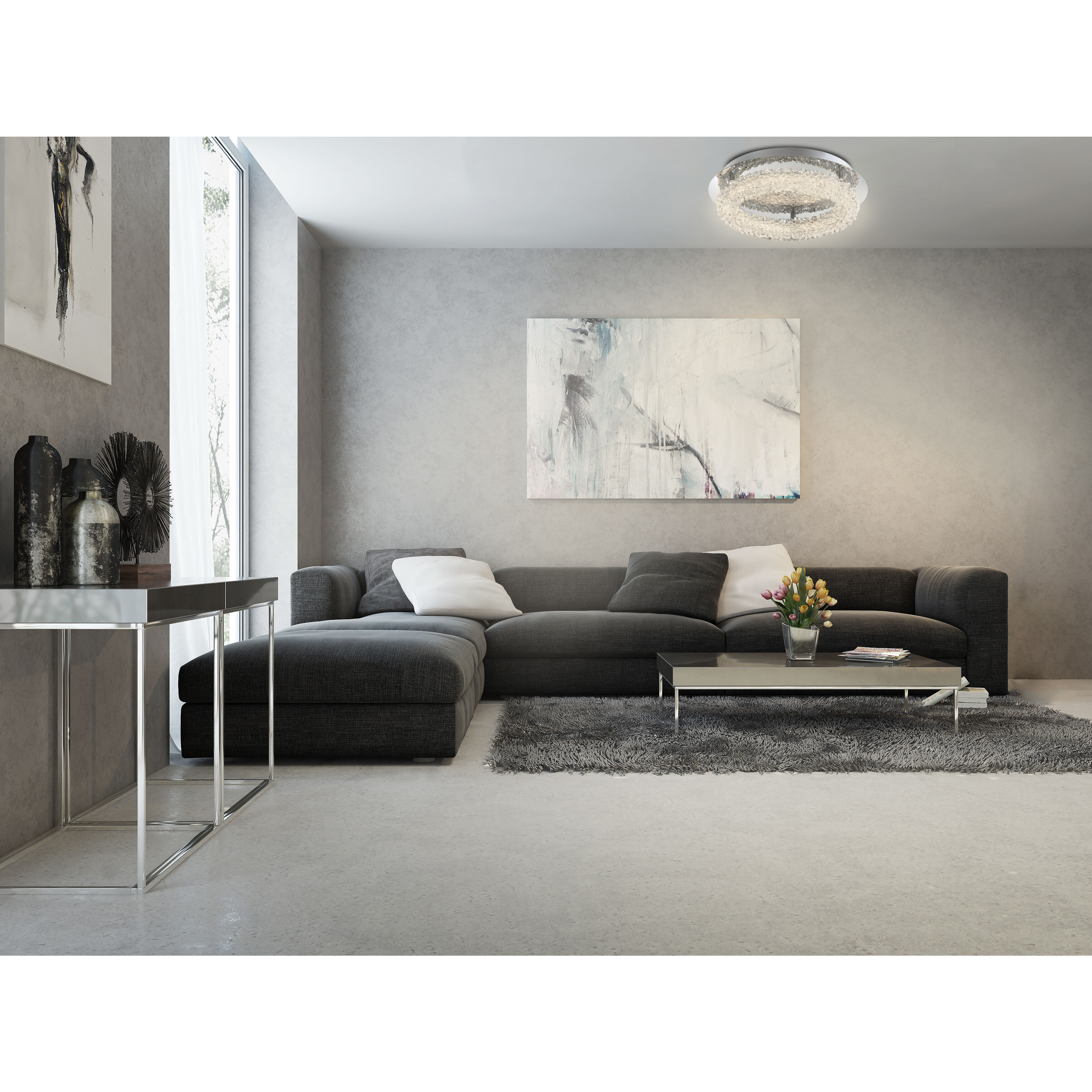 Sassi LED 15 inch Chrome Flush Mount Ceiling Light, Large