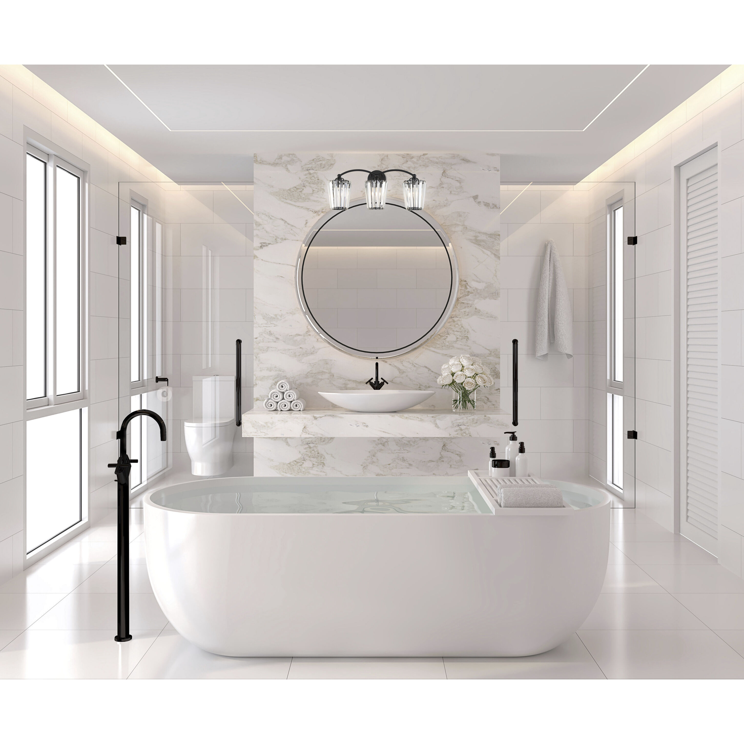 Natalia 3 Light 24.5 inch Black Vanity Light Wall Light