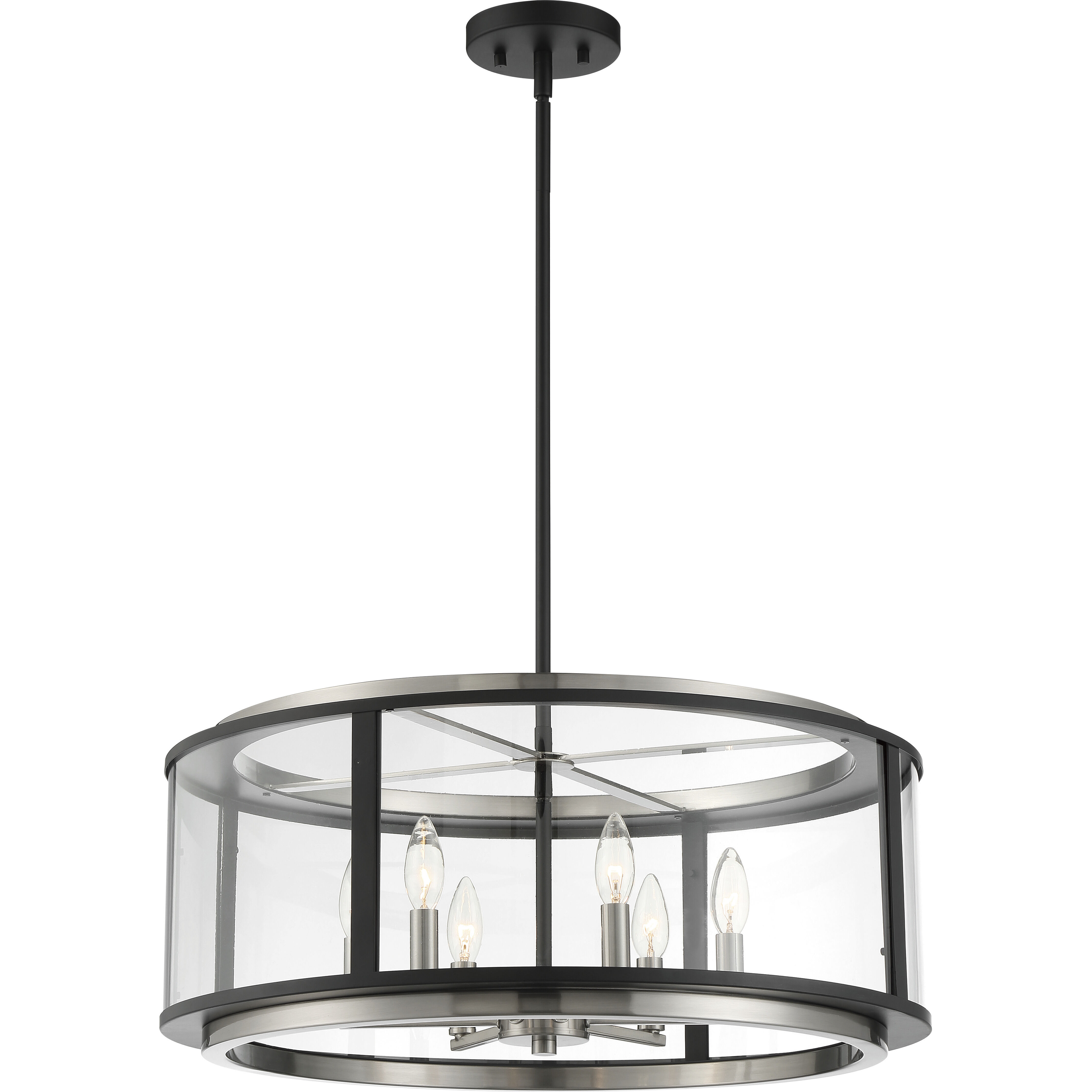 Tambouro 6 Light 24 inch Matte Black With Satin Nickel Pendant Ceiling Light