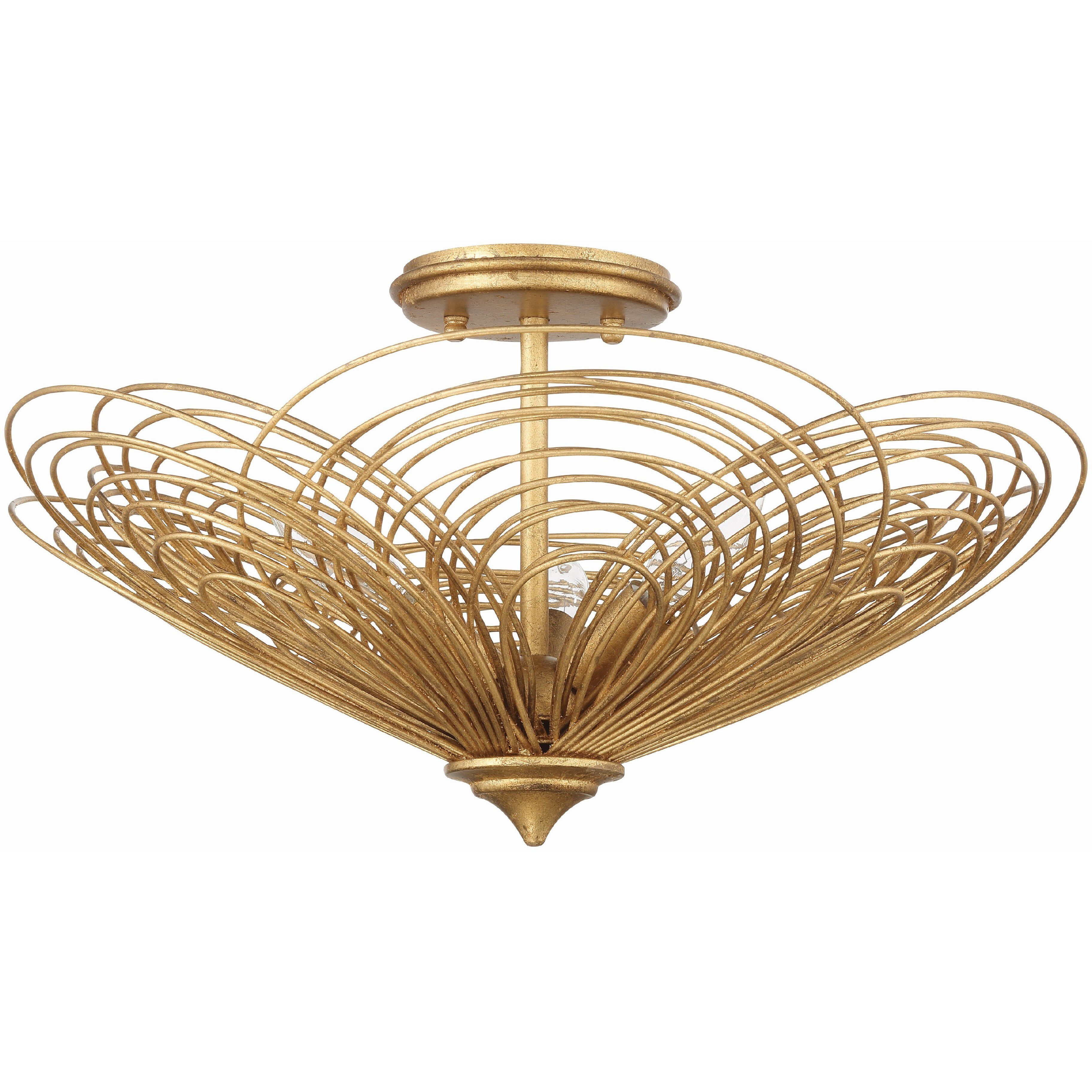 Doral 3 Light 19 inch Renaissance Gold Semi Flush Ceiling Light