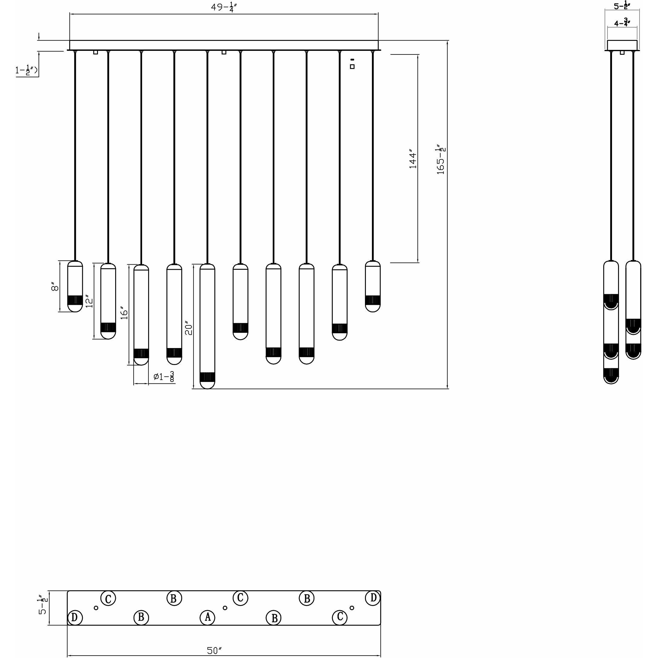 Cambre LED 50 inch Matte Black Linear Chandelier Ceiling Light