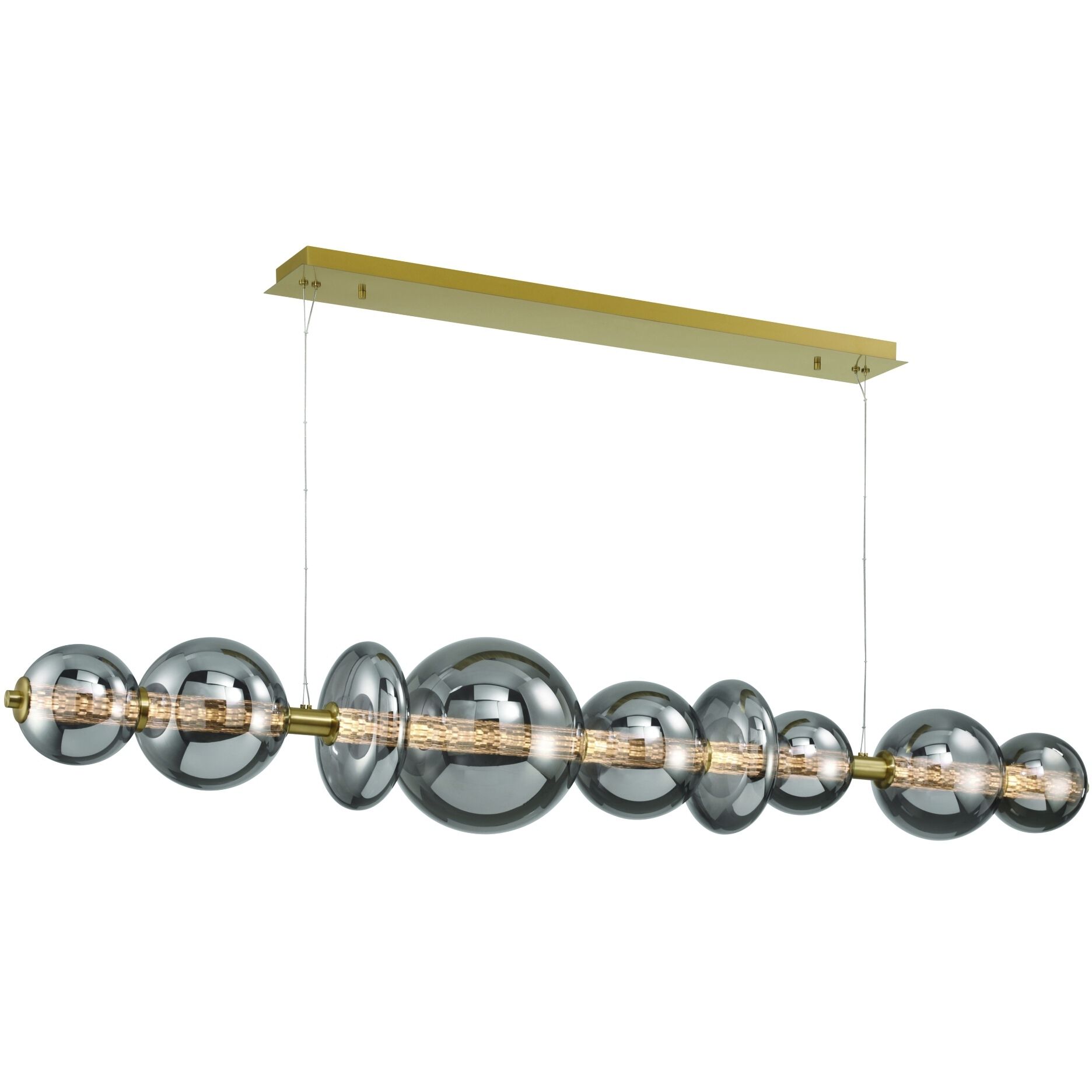 Atomo Linear Chandelier Ceiling Light in Gold, Smoke