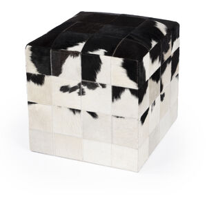 Victorian Hair on Hide Cube Ottoman in Black and White